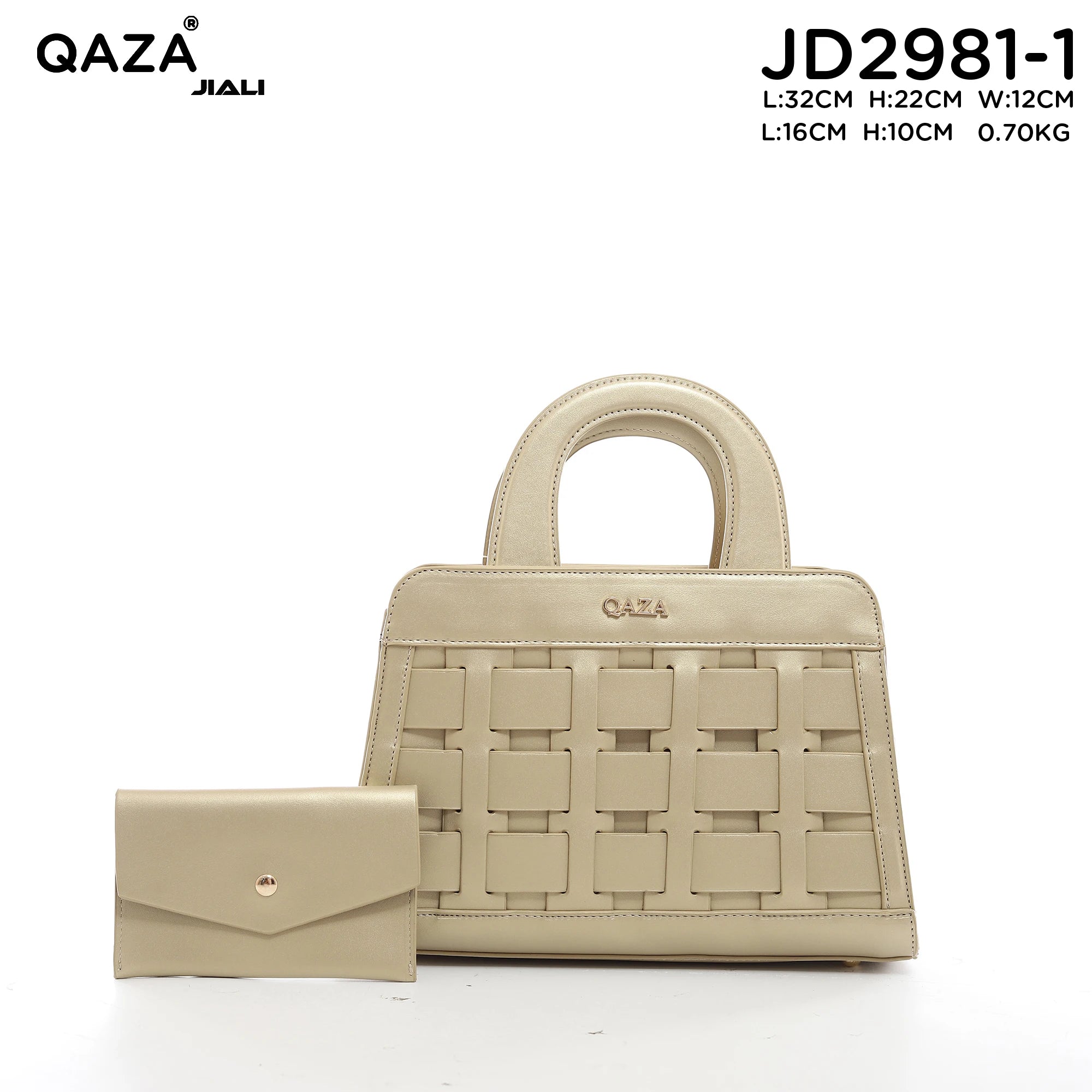QAZA Women PU Leather Woven Grid 2-in-1 Top Handle Shoulder Crossbody Purse Set