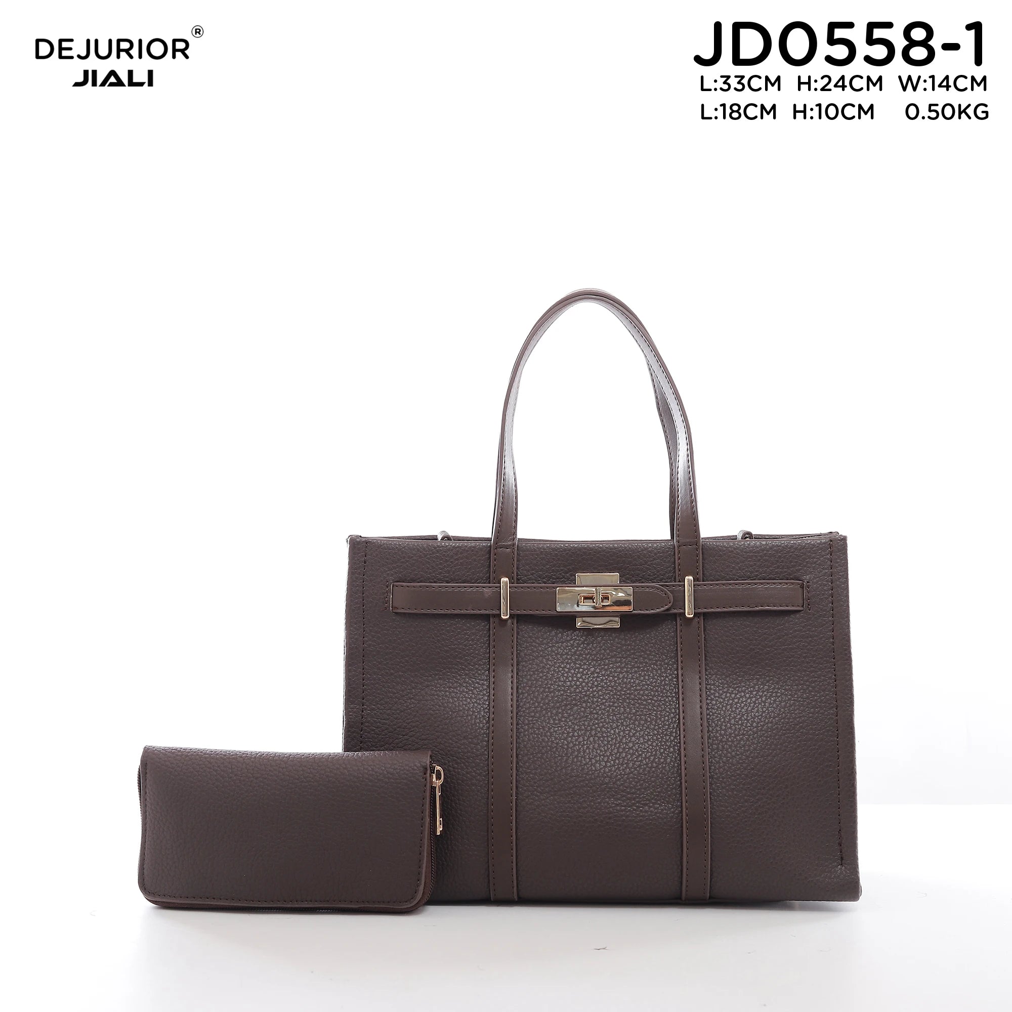 Women PU Leather Lychee Pattern 2-in-1 Tote Handbag Set