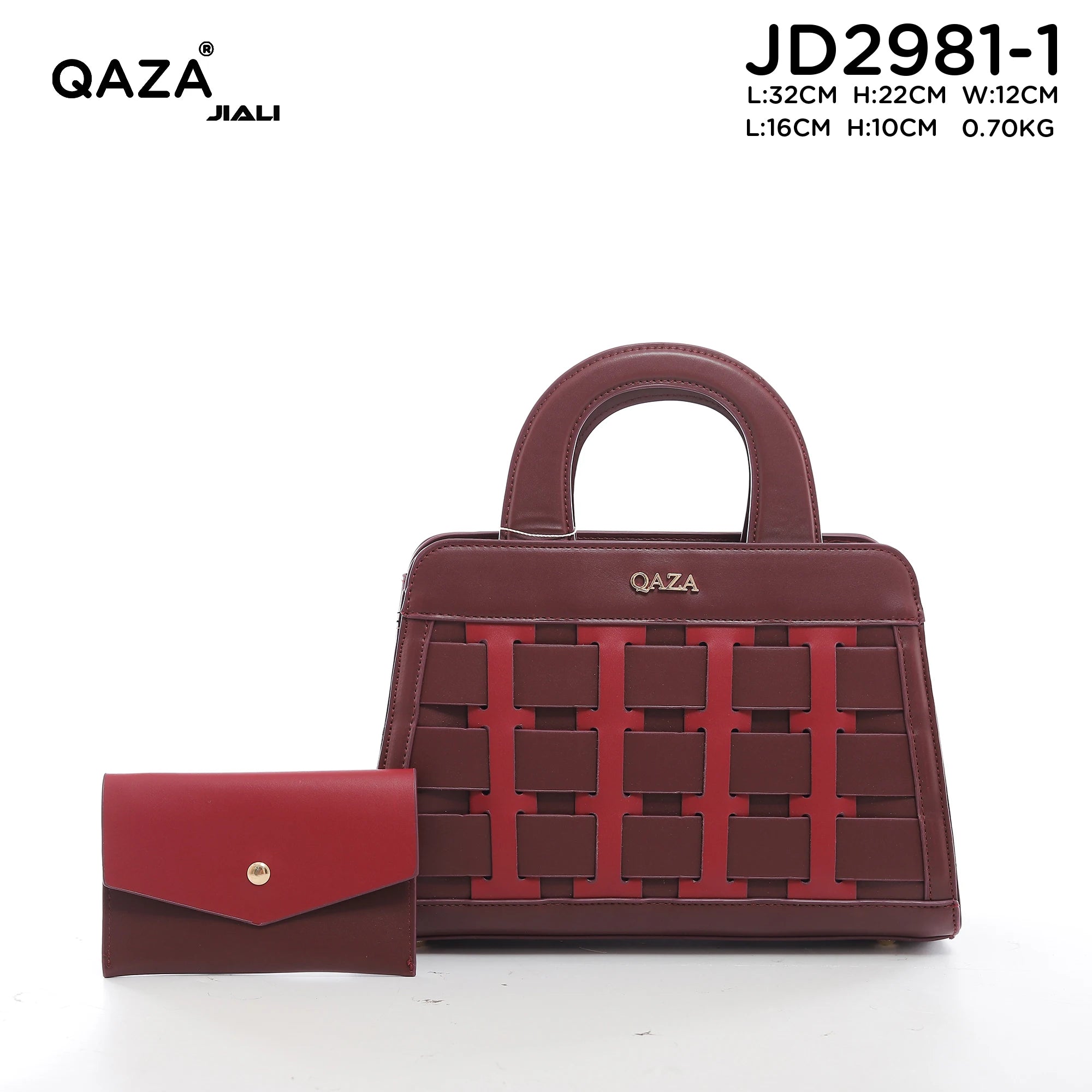 QAZA Women PU Leather Woven Grid 2-in-1 Top Handle Shoulder Crossbody Purse Set
