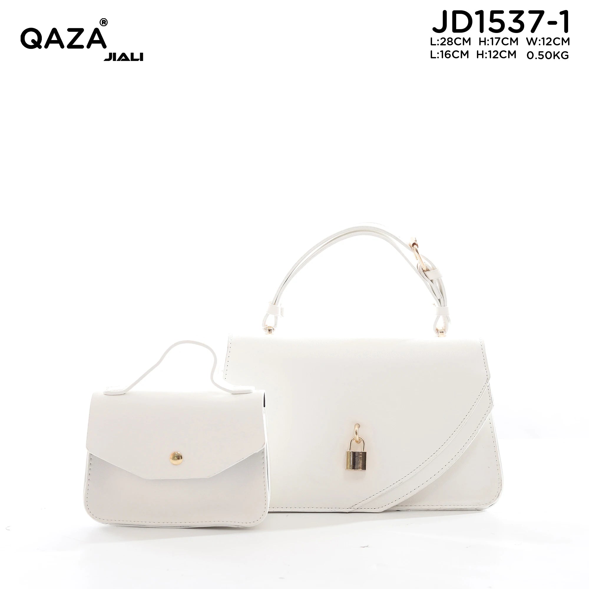 QAZA Women PU Leather Classic Solid Color 2-in-1 Shoulder Handbag Purse Set