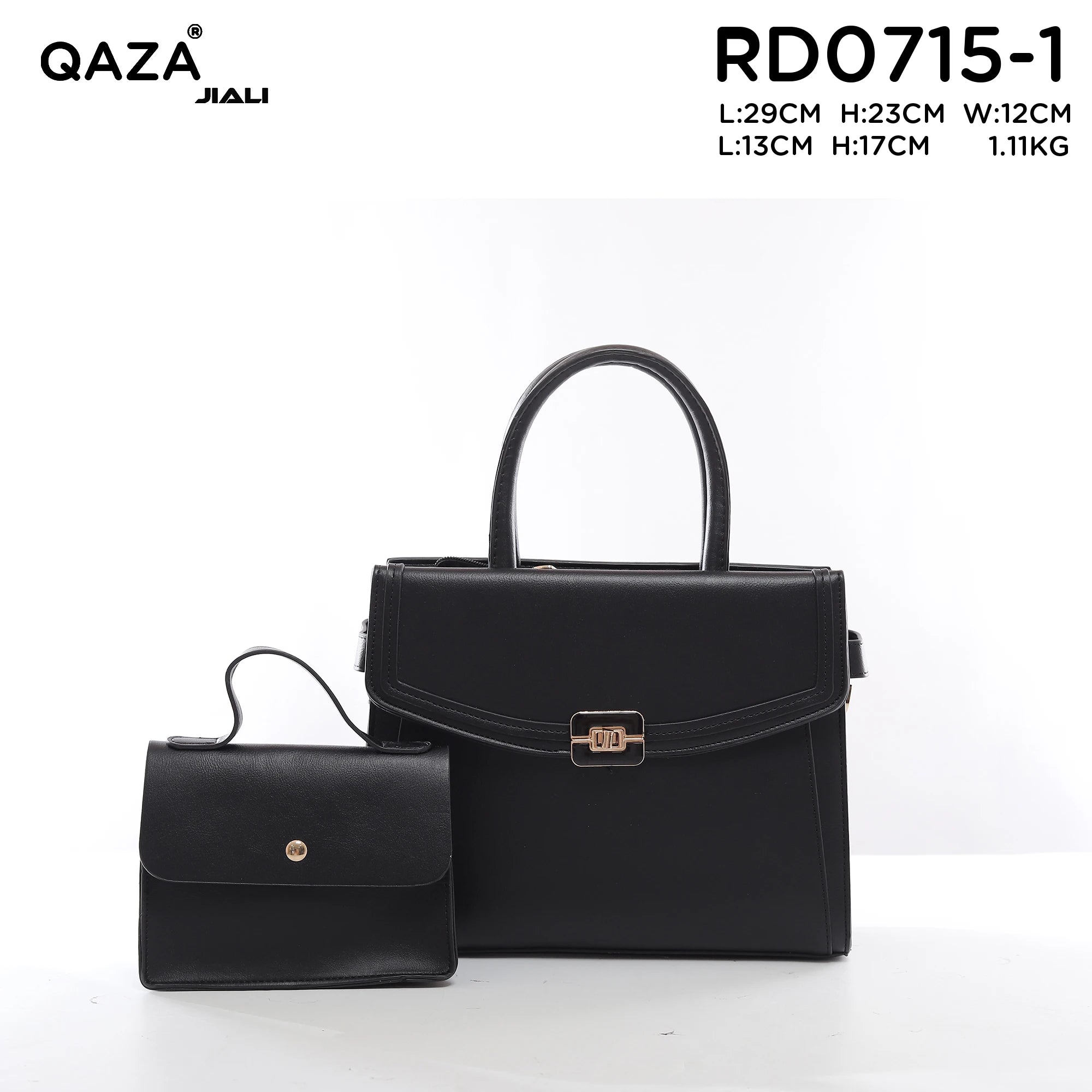 QAZA PD0715-1 Women PU Leather Contrast Trim Tote Bag Set