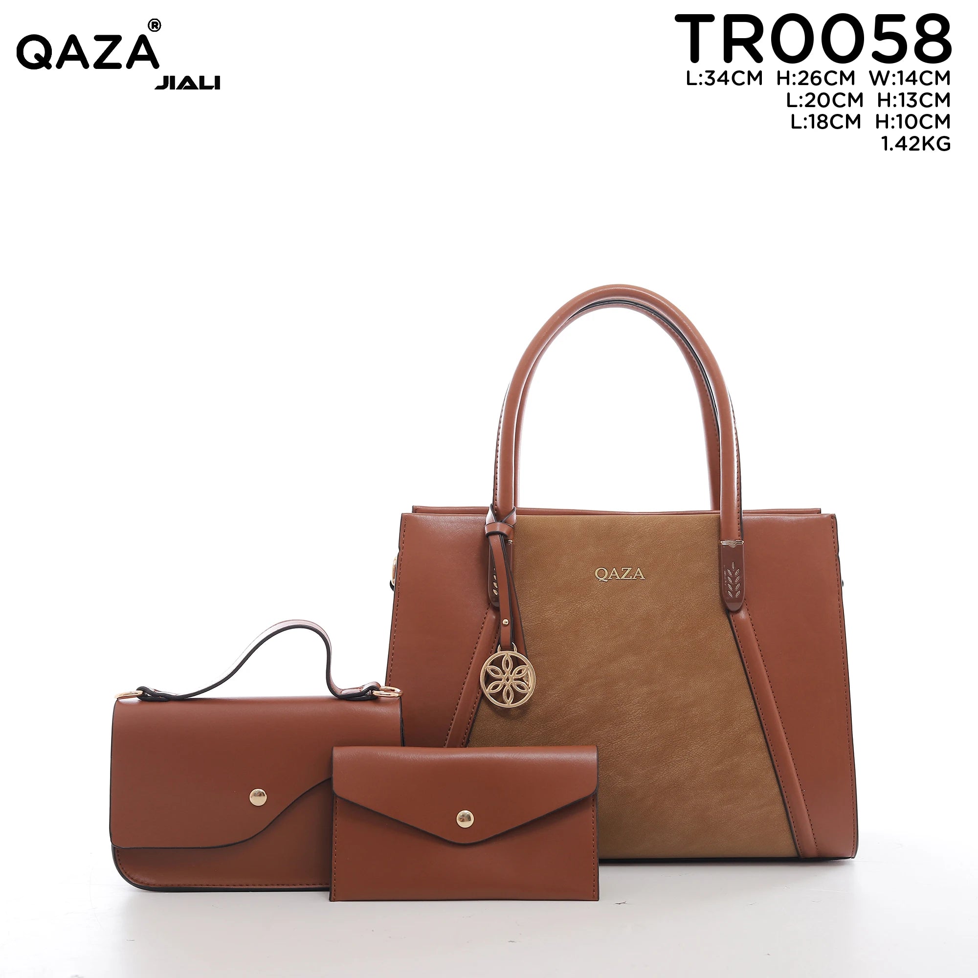 QAZA Women PU Leather Multi-Color Tote Crossbody Purse Wallet Set