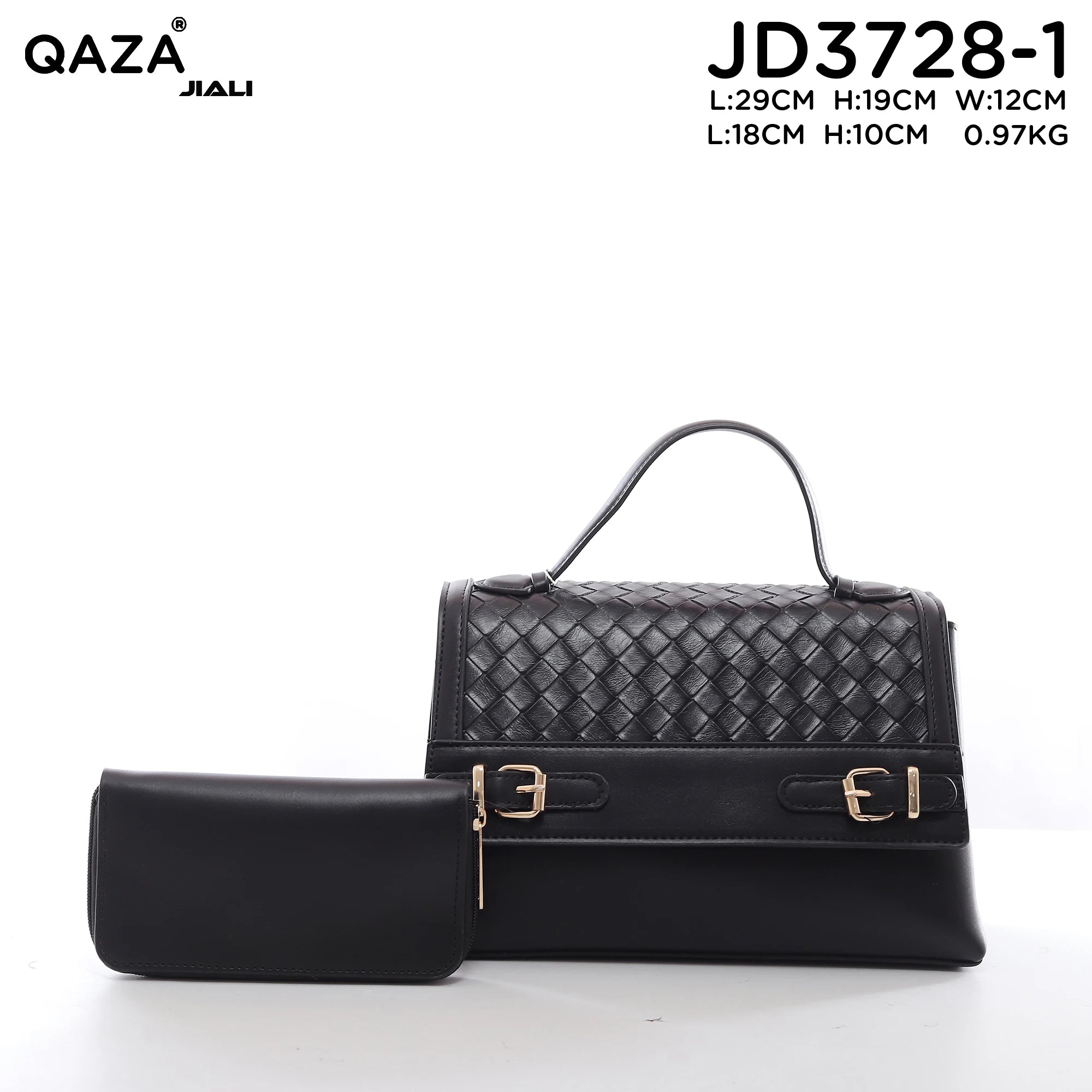 QAZA JD3728-1 Women PU Leather Weave Bow Tote Bag Set