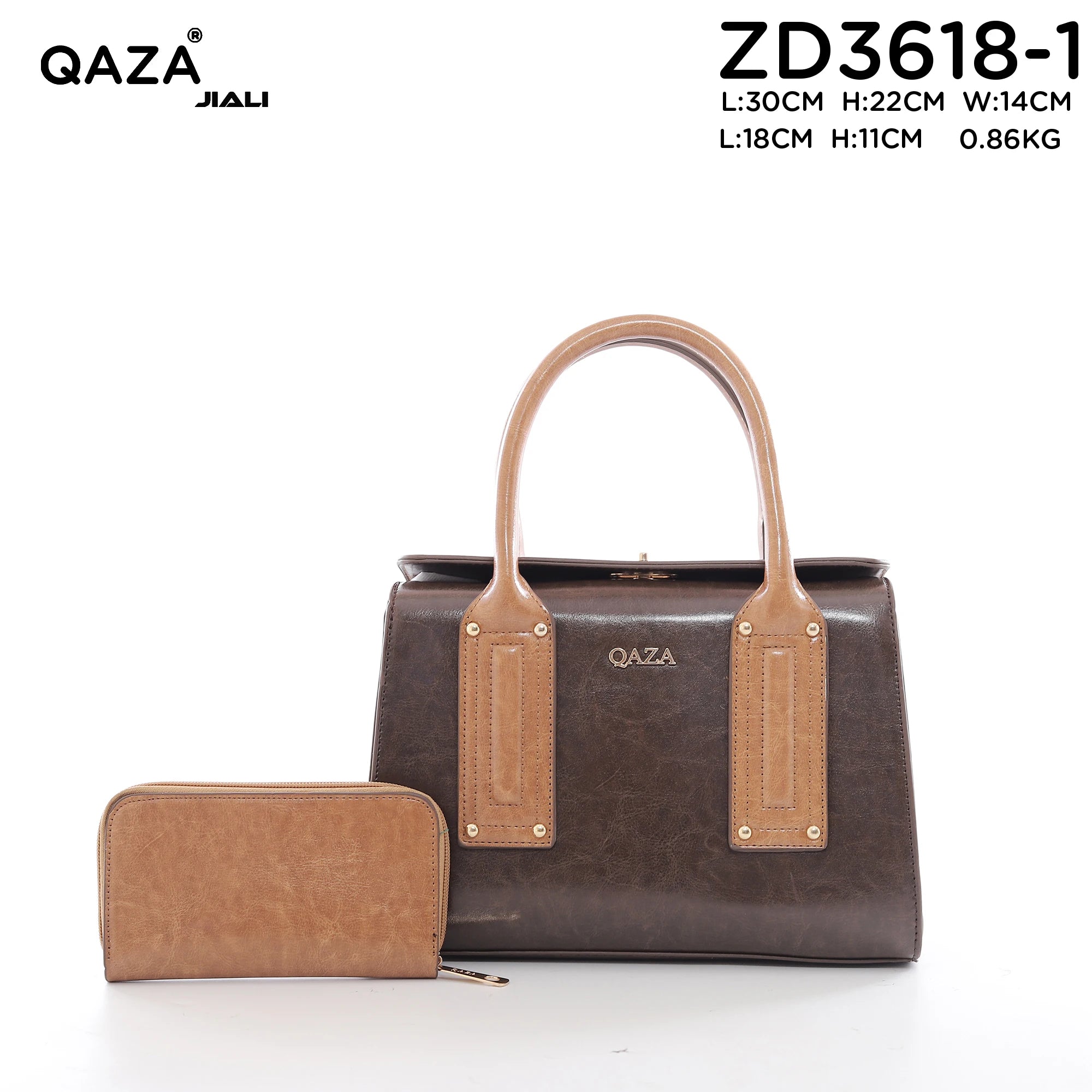 QAZA ZD3618-1 Women PU Leather Saffiano Tote Bag Set With Wallet
