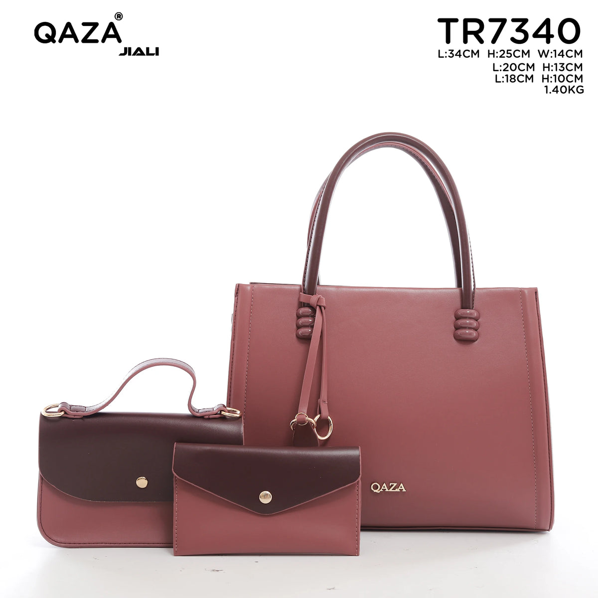 QAZA Women PU Leather 3-in-1 Tote Handbag Set