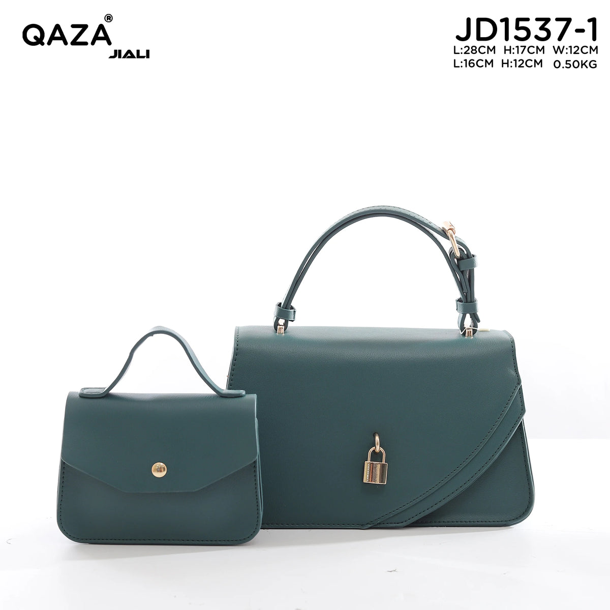 QAZA Women PU Leather Classic Solid Color 2-in-1 Shoulder Handbag Purse Set