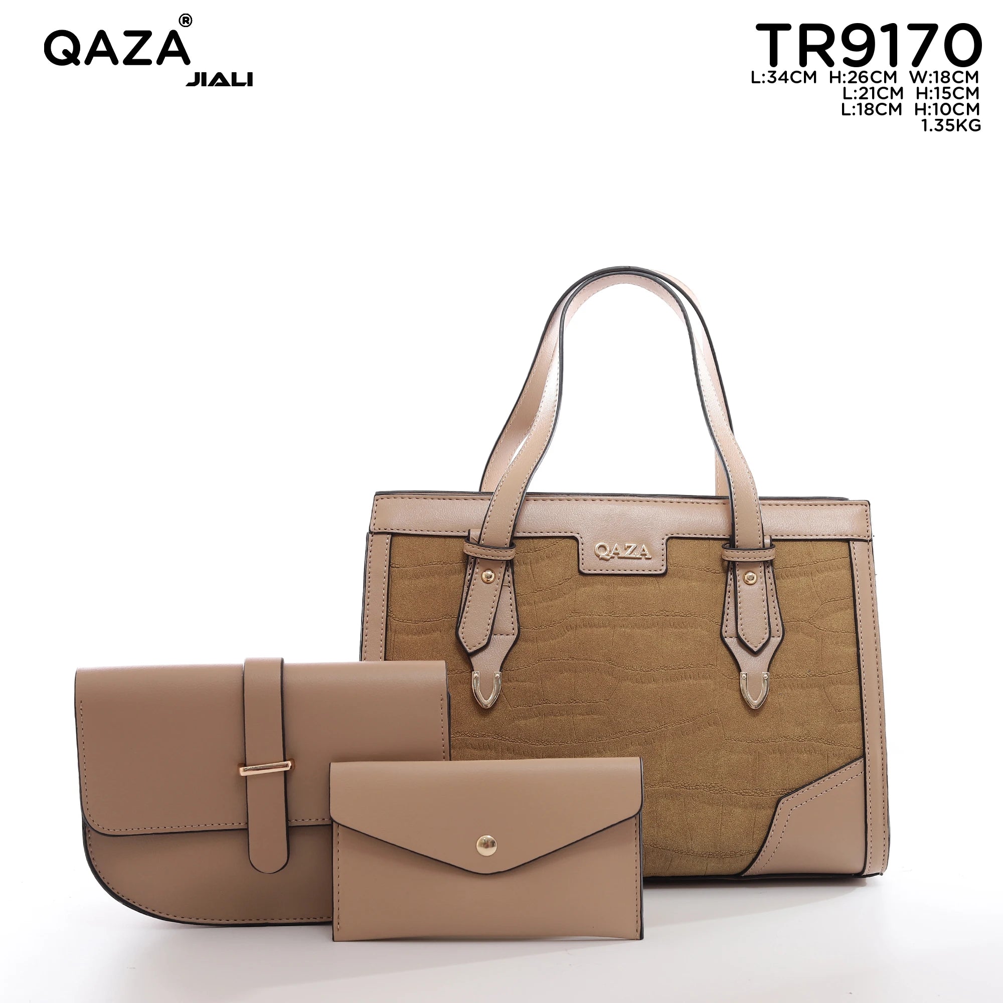 QAZA TR9170 Women PU Leather Crocodile Pattern Tote Bag Set