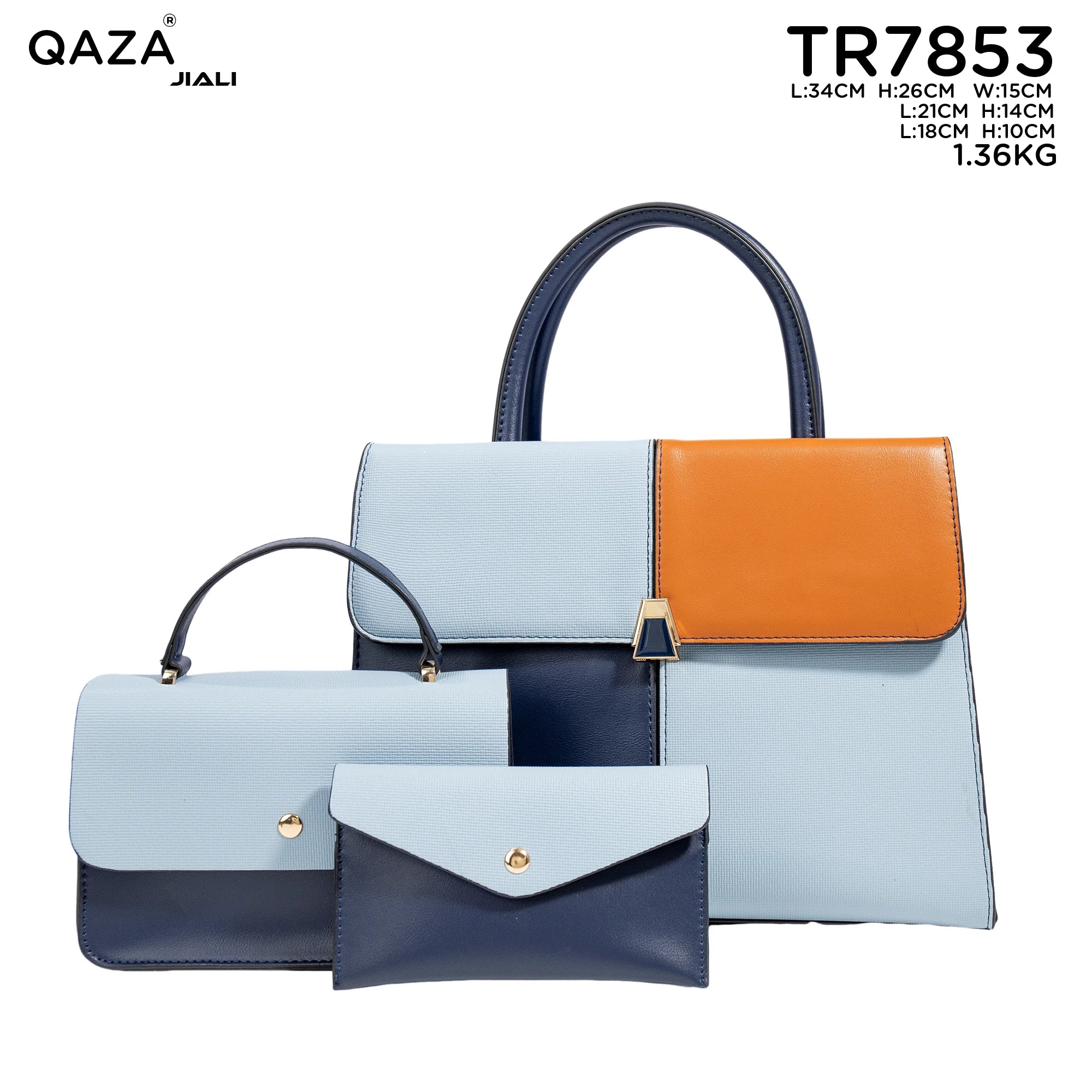 QAZA TR7853 Women PU Leather Crocodile Pattern Tote Bag Set