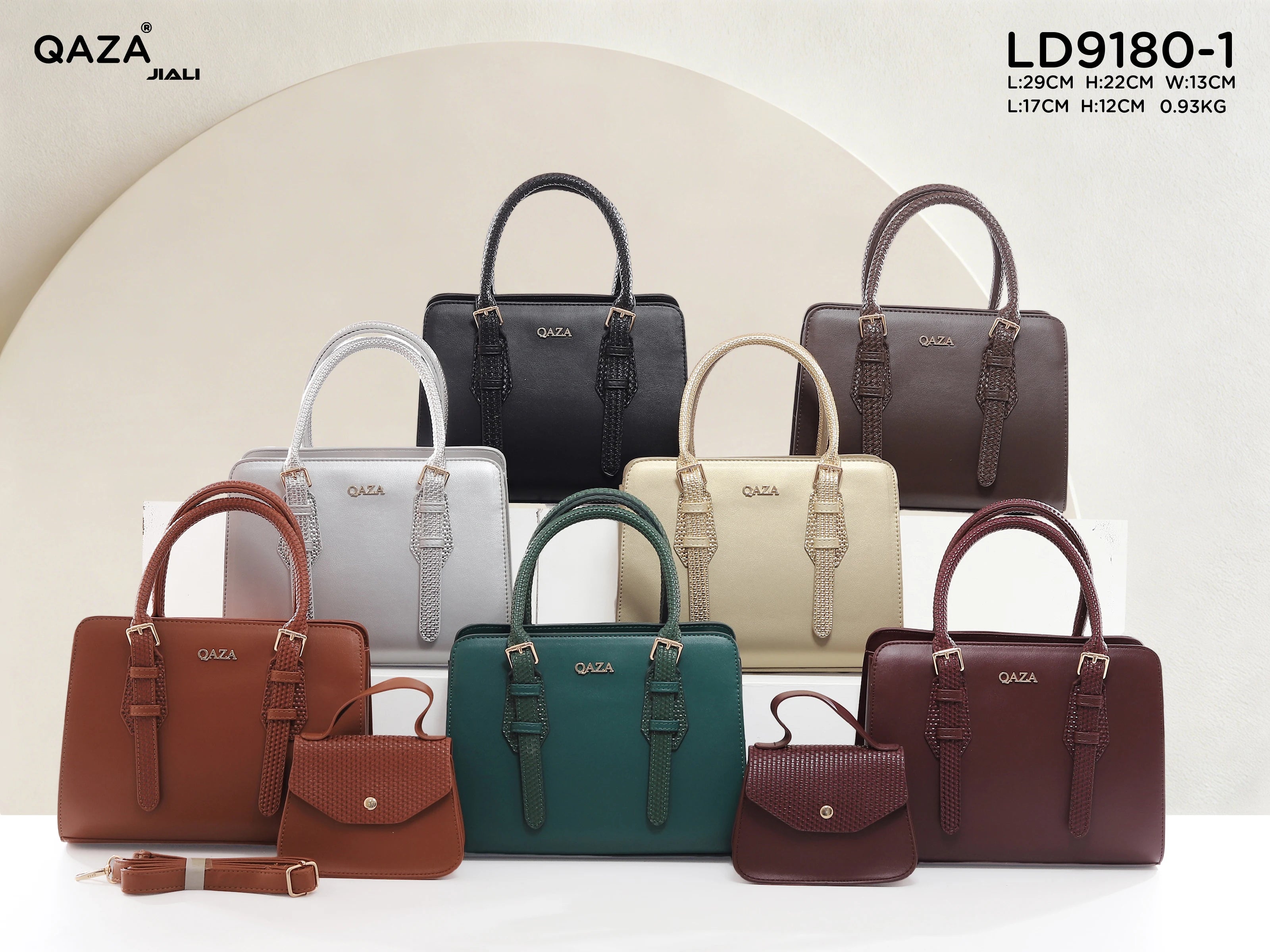 QAZA LD9180-1 Women PU Leather Woven Handle Top Handle Shoulder Bag with Coin Purse