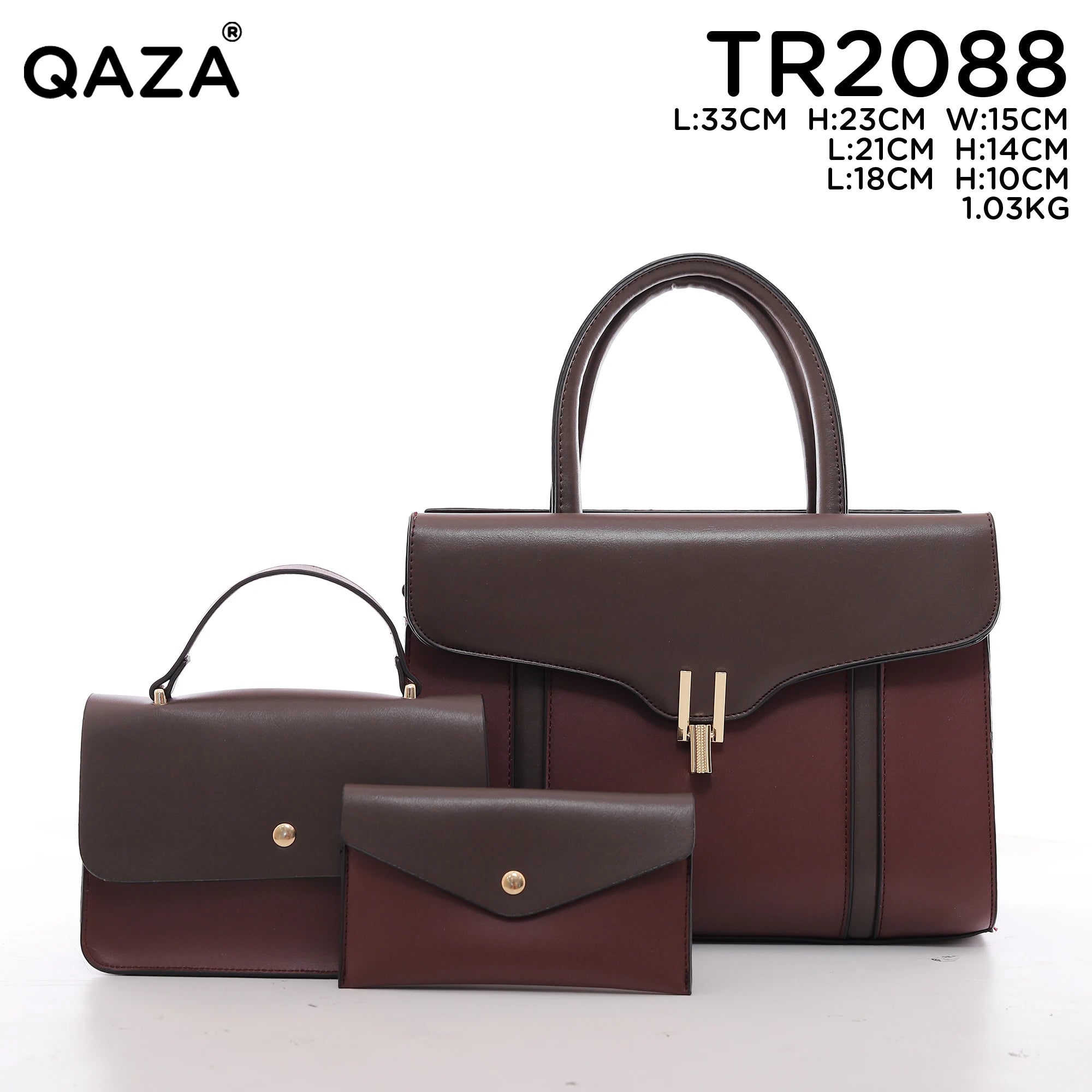 QAZA TR2088 Women PU Leather Crocodile Pattern Tote Bag Set