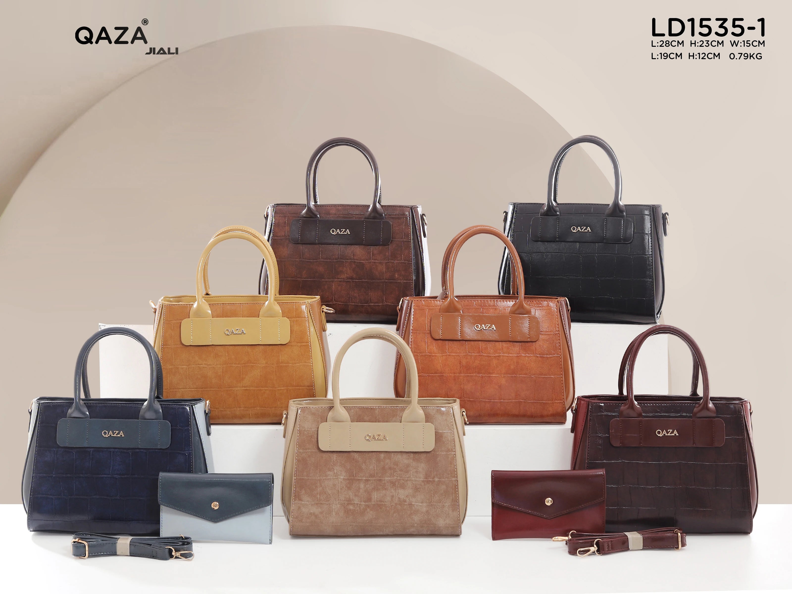 QAZA LD1535-1 Women PU Leather Crocodile Embossed Tote Bag Set