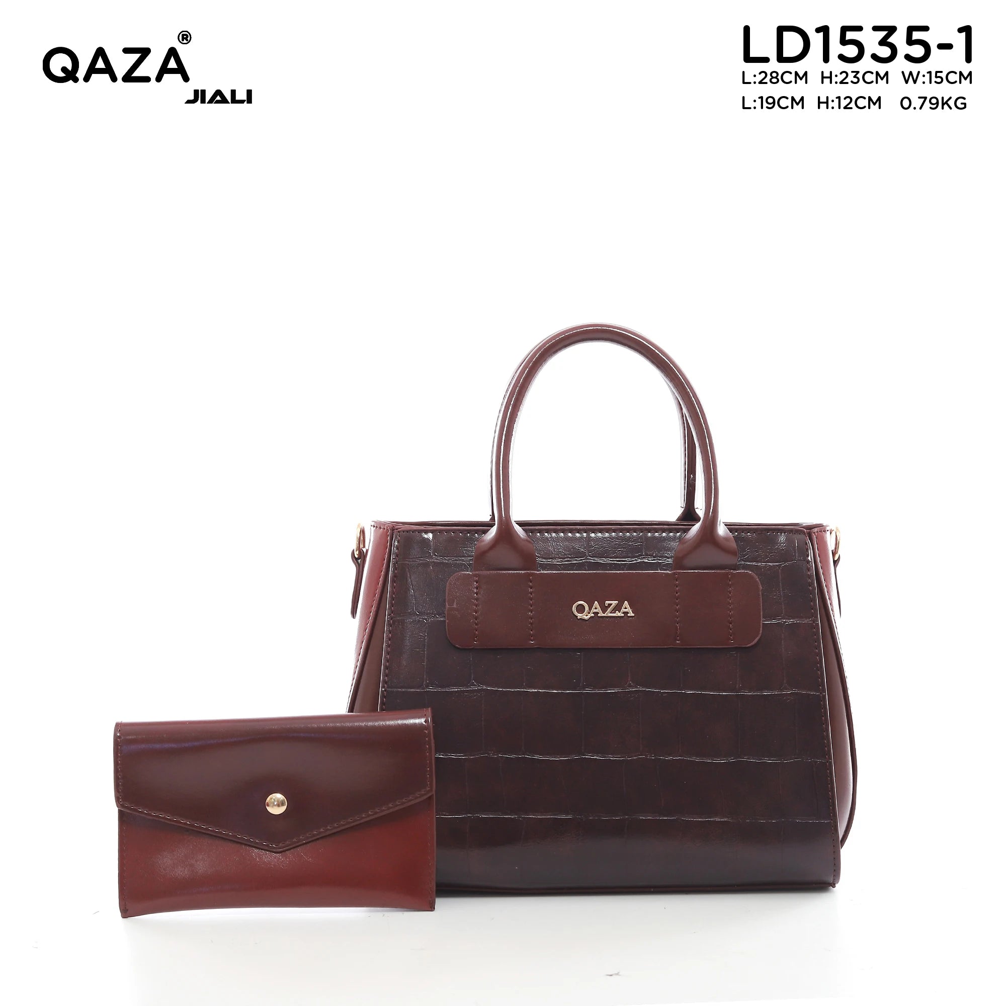 QAZA LD1535-1 Women PU Leather Crocodile Embossed Tote Bag Set