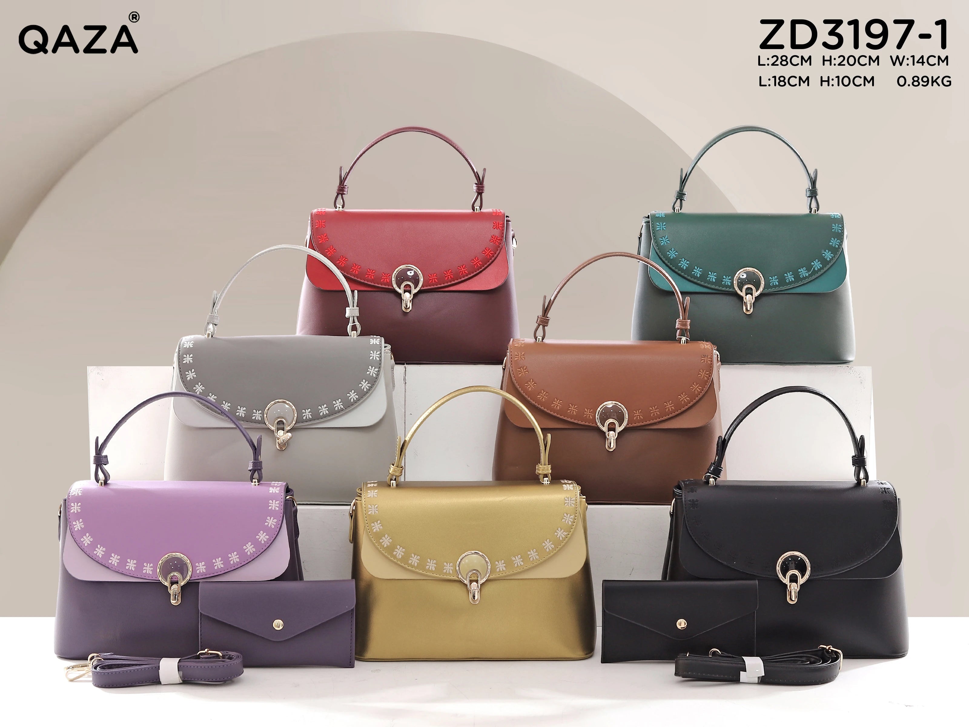 QAZA ZD3197-1 Women PU Leather Embroidery Tote Bag Set