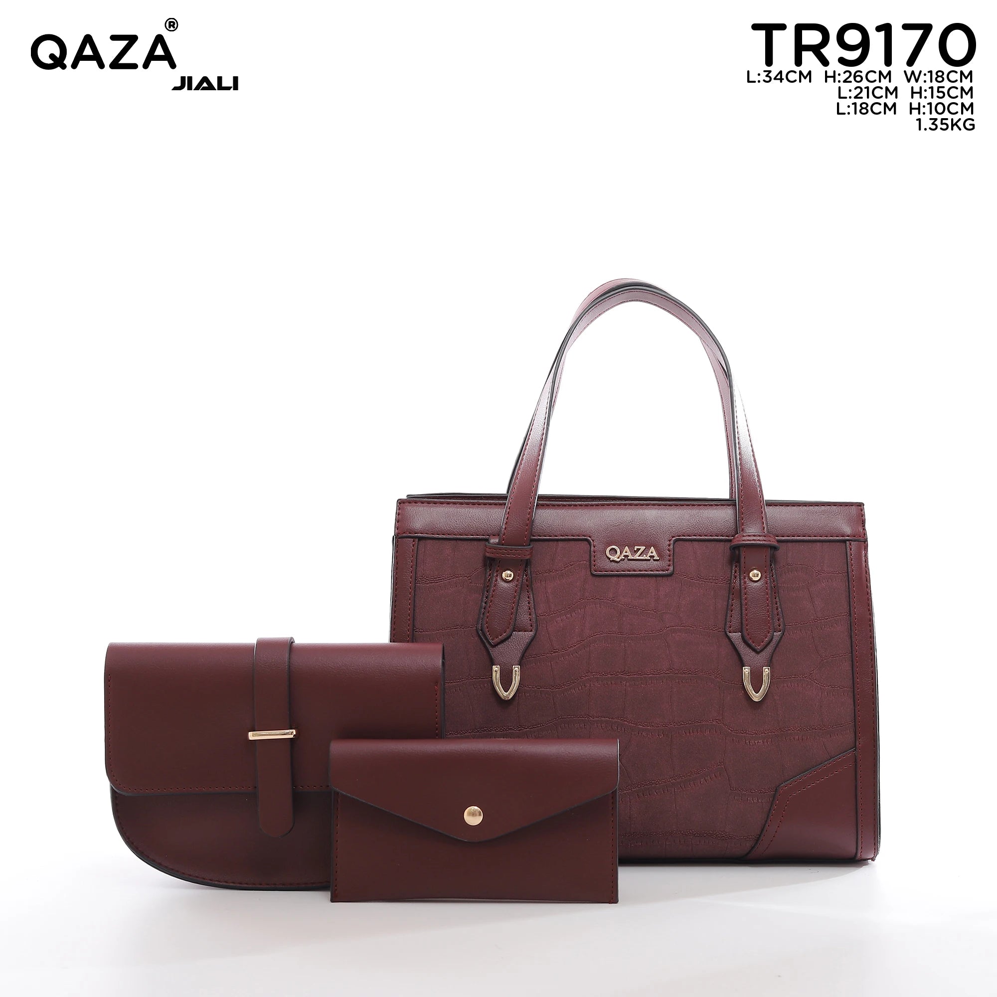 QAZA TR9170 Women PU Leather Crocodile Pattern Tote Bag Set