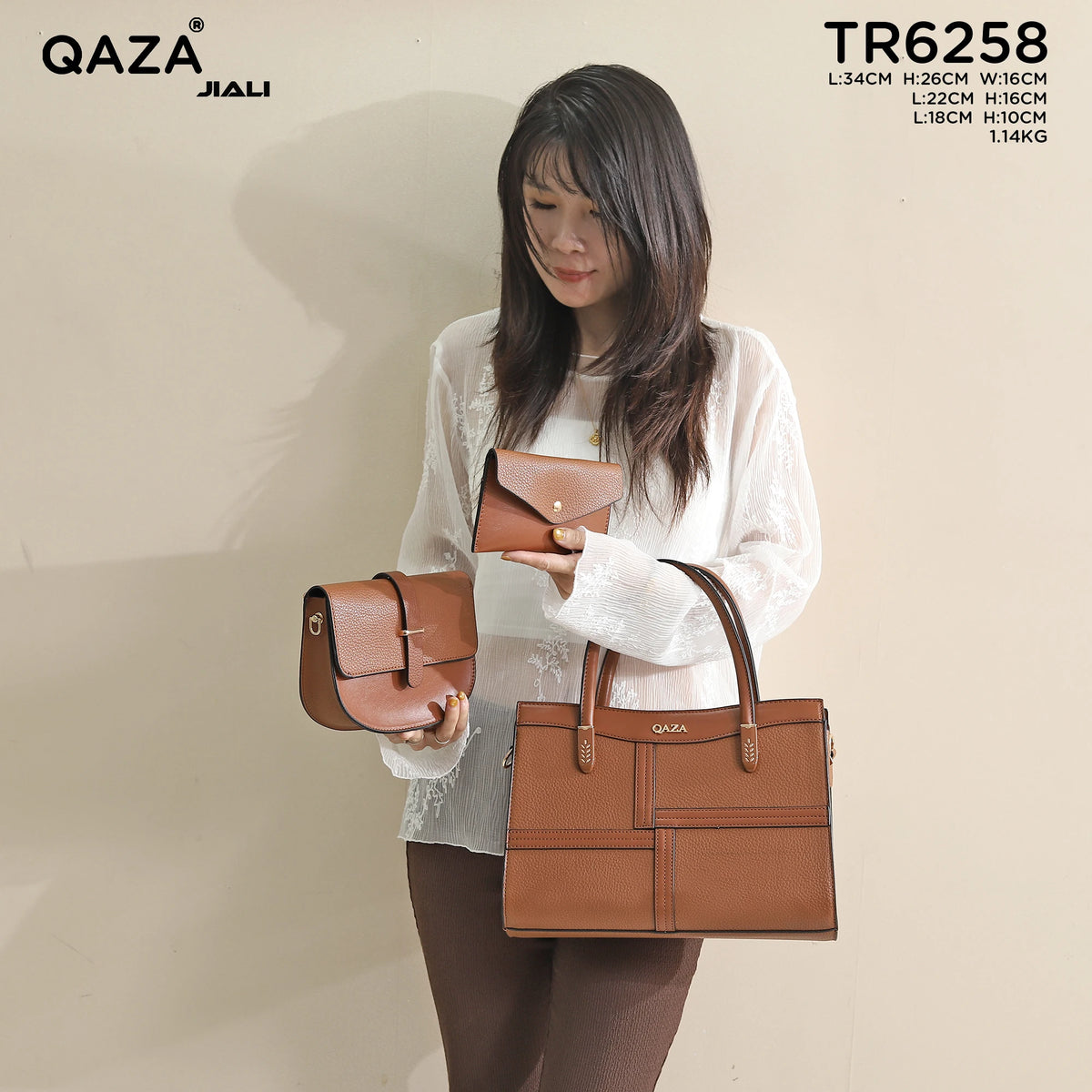 QAZA Women PU Leather Patchwork Color Block Tote Shoulder Handbag Set
