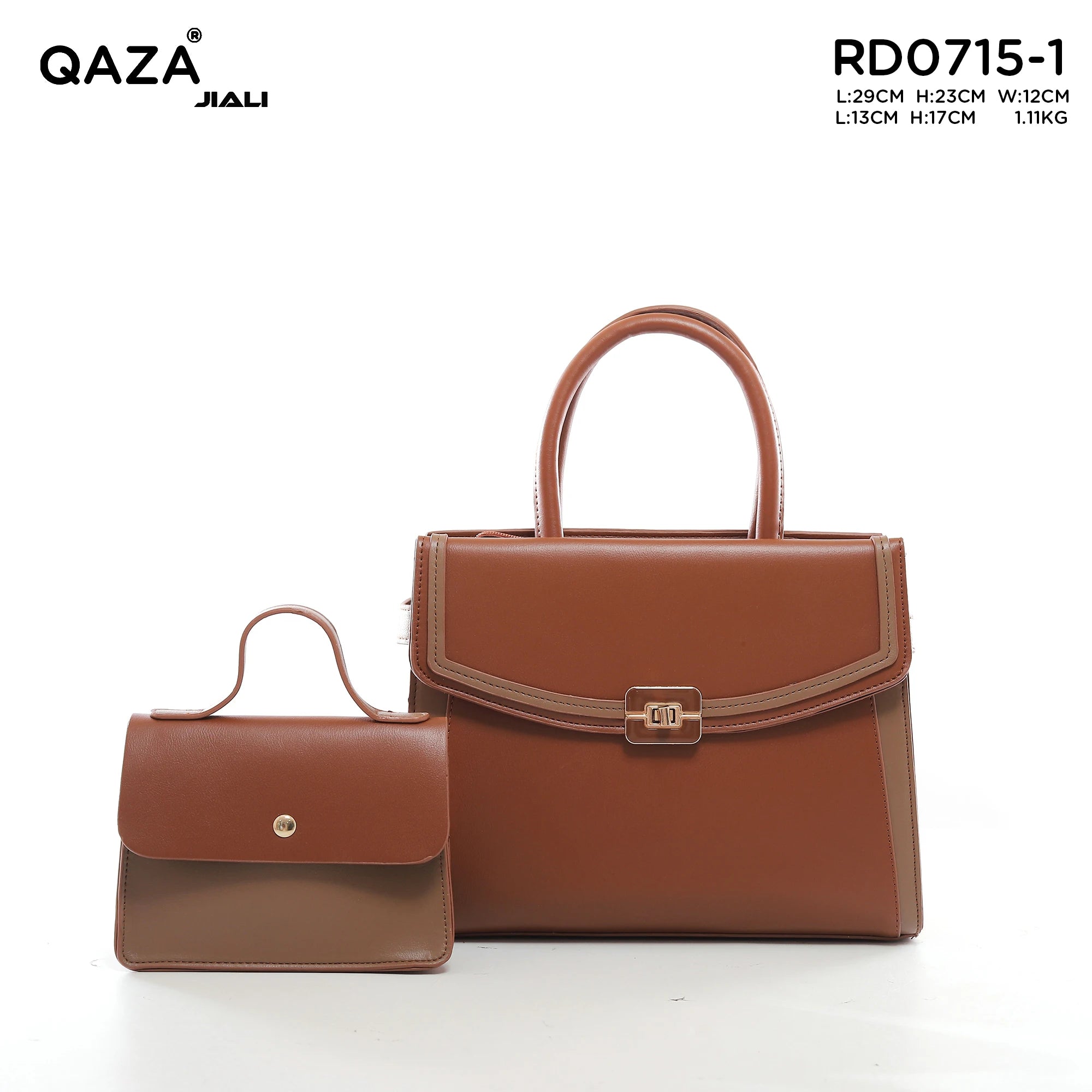 QAZA PD0715-1 Women PU Leather Contrast Trim Tote Bag Set