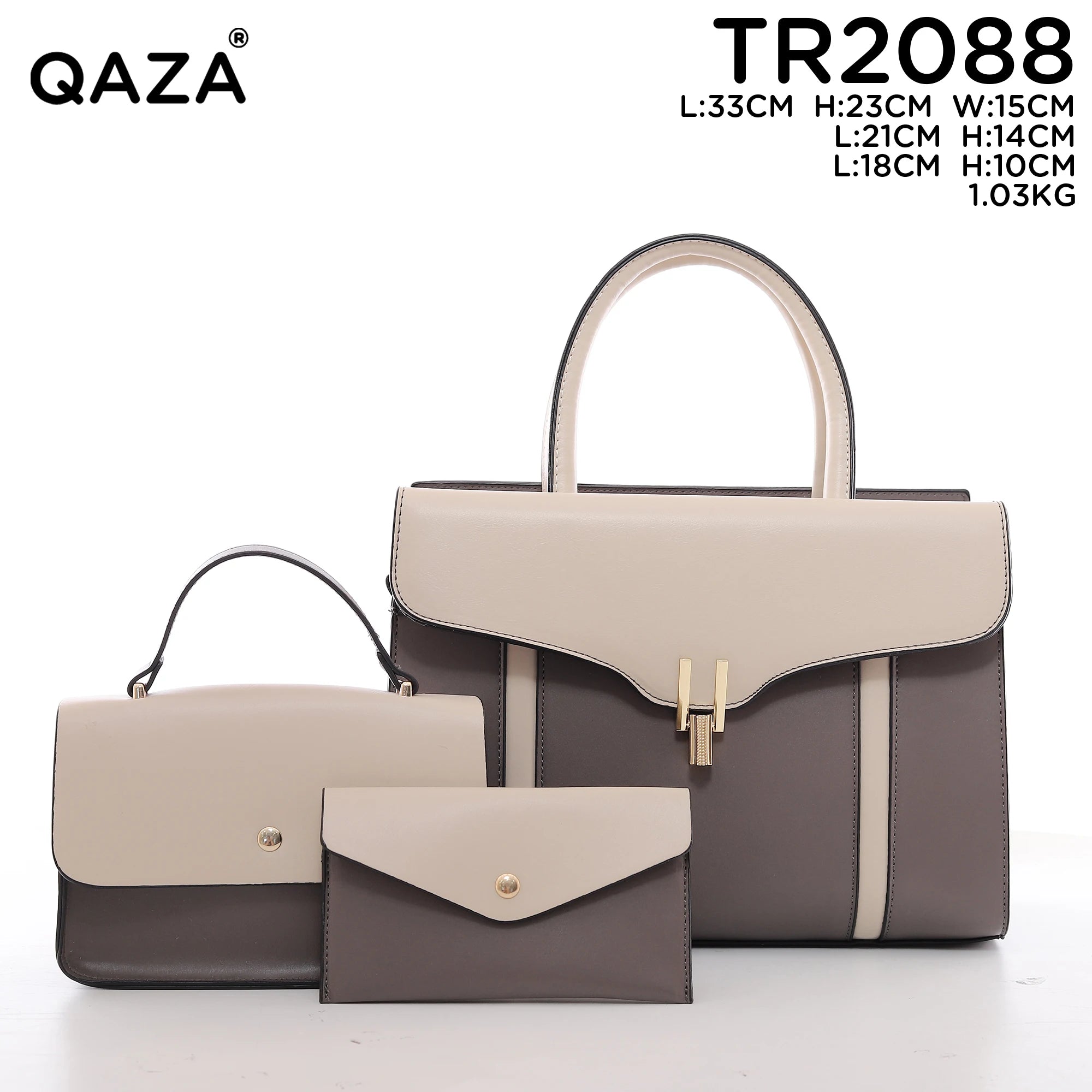 QAZA TR2088 Women PU Leather Crocodile Pattern Tote Bag Set