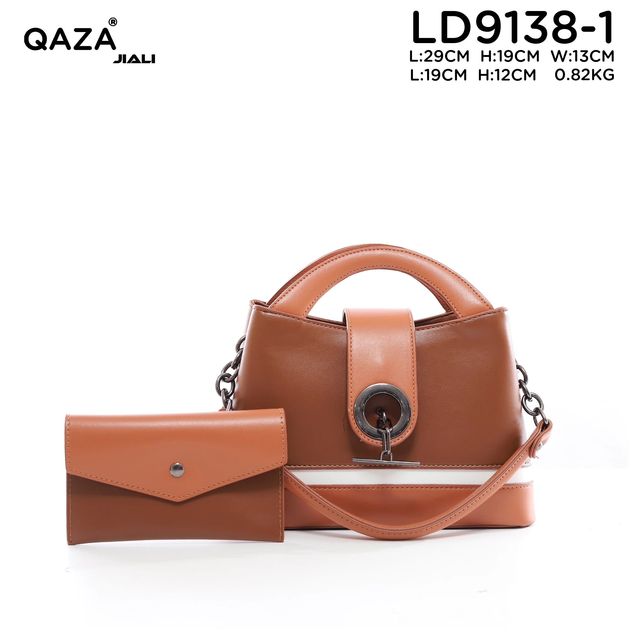 QAZA LD9138-1 Women PU Leather Striped Tote Handbag Set