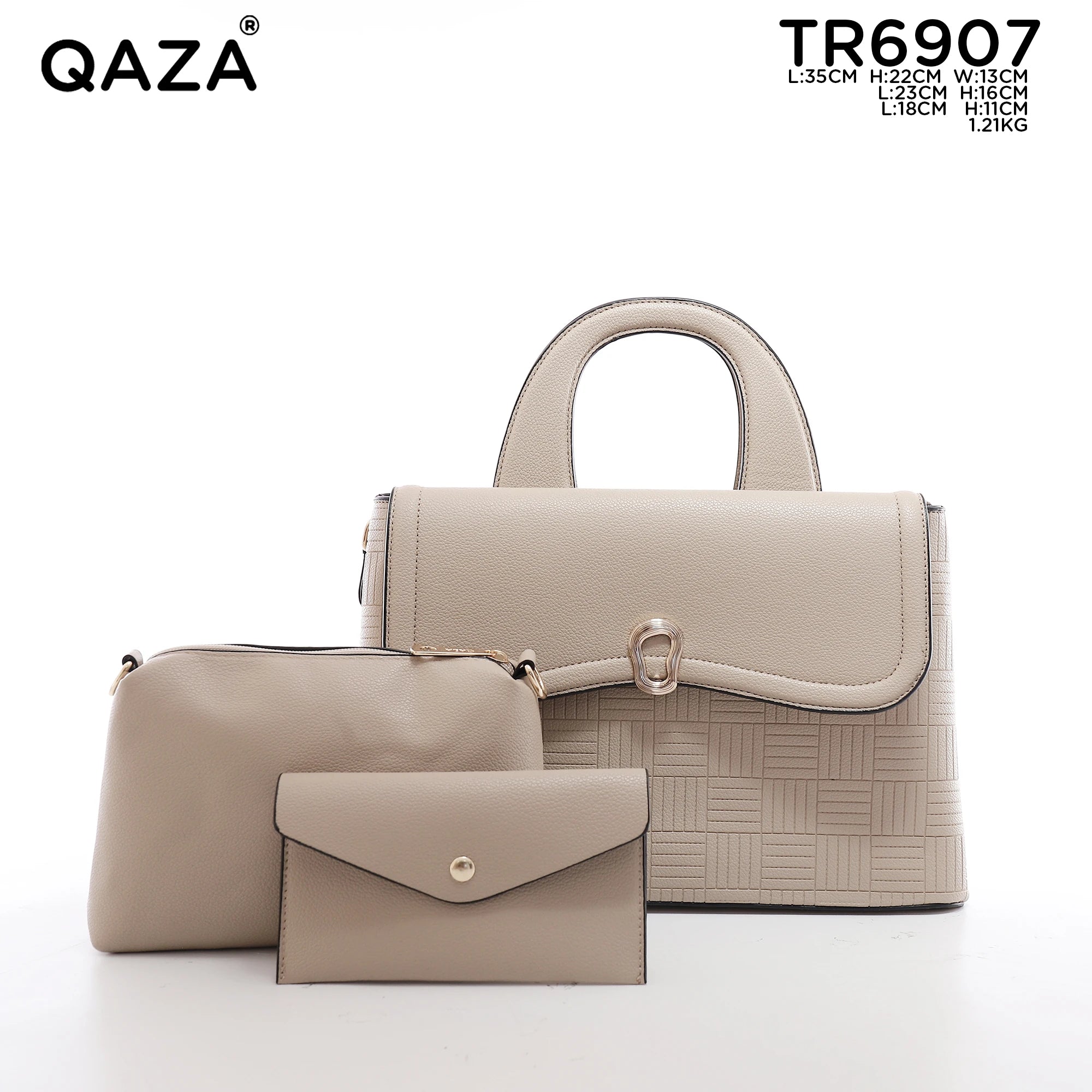 QAZA TR6907 Women PU Leather Crocodile Woven Pattern Tote Bag Set