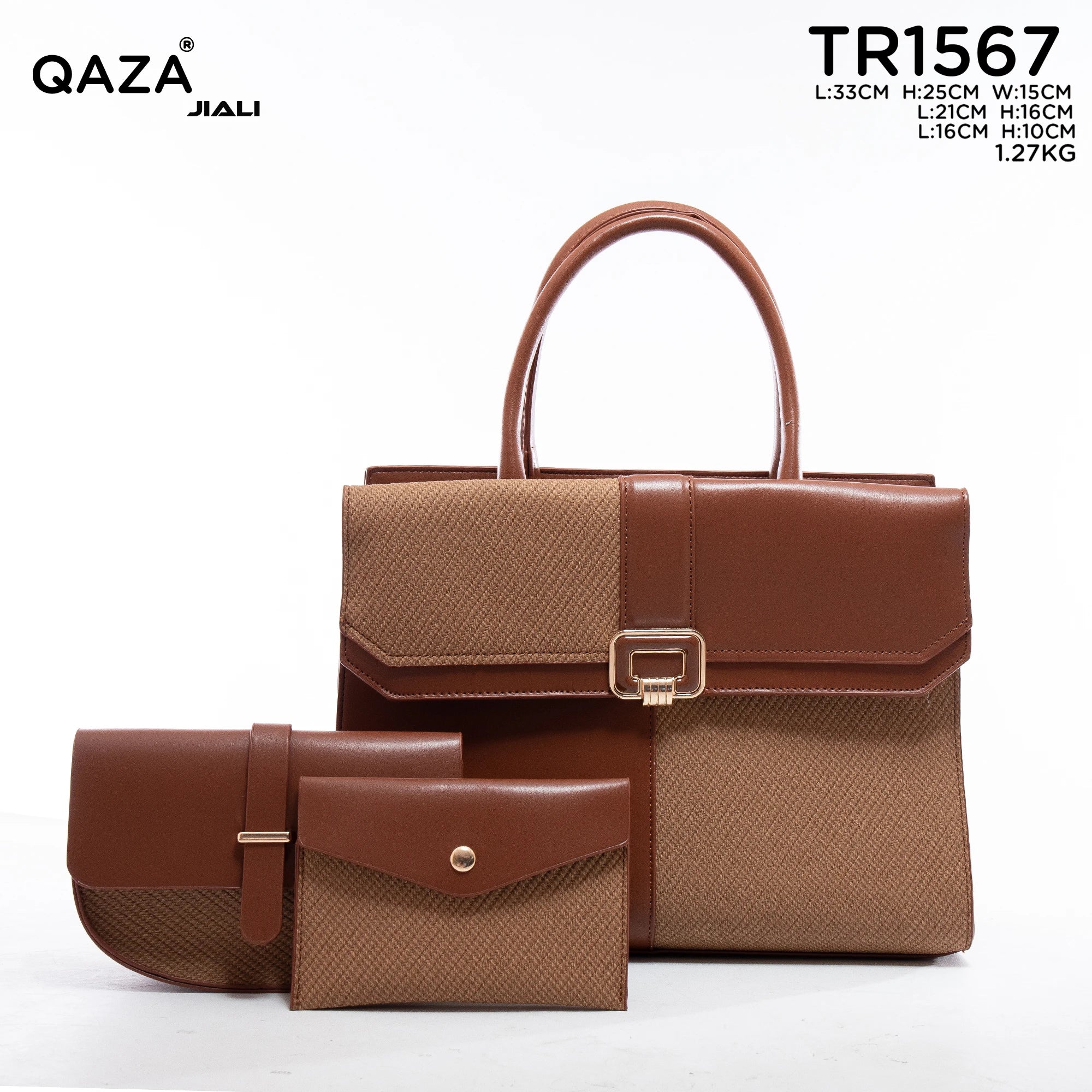 QAZA TR1567 Women PU Leather Crocodile Pattern Tote Bag Set