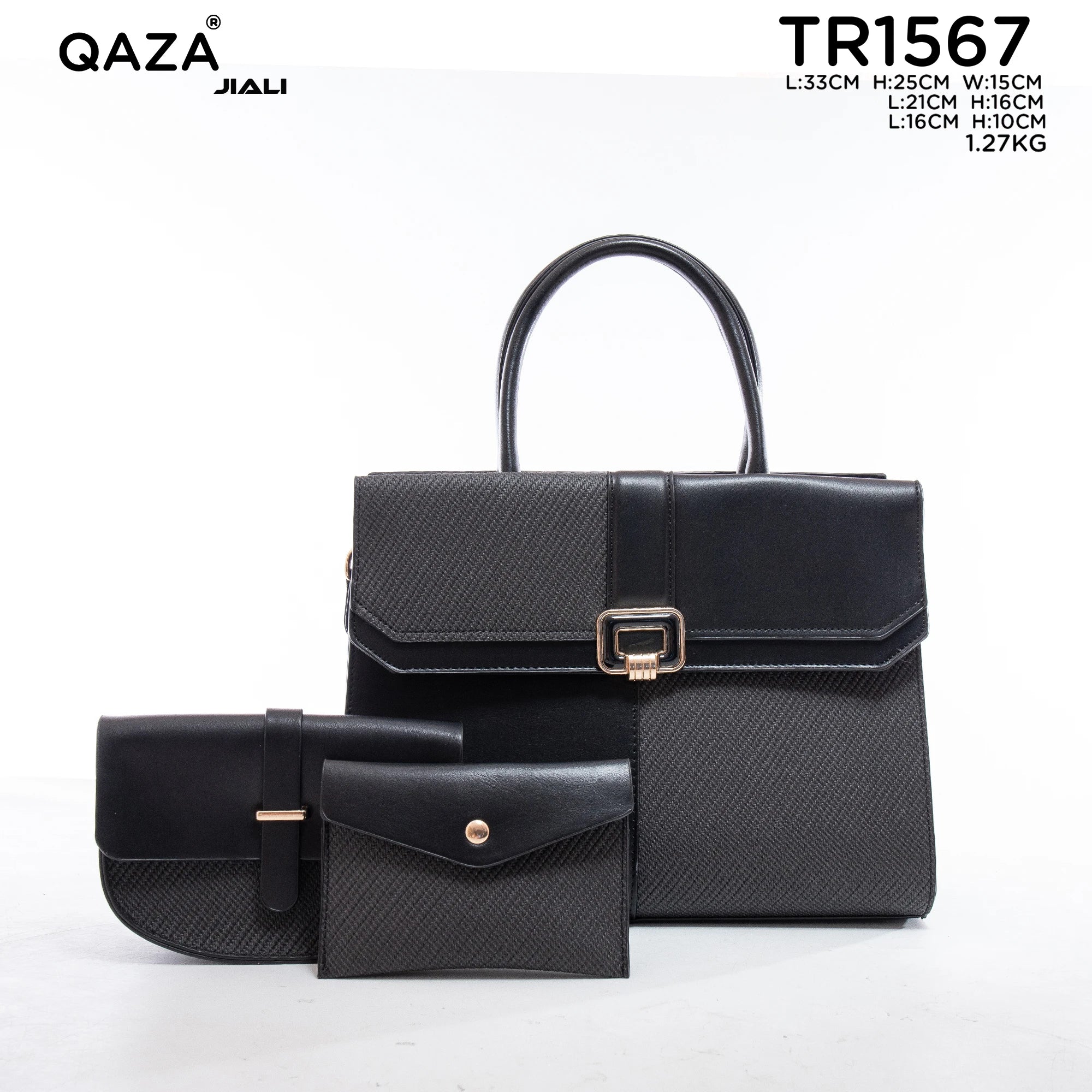 QAZA TR1567 Women PU Leather Crocodile Pattern Tote Bag Set