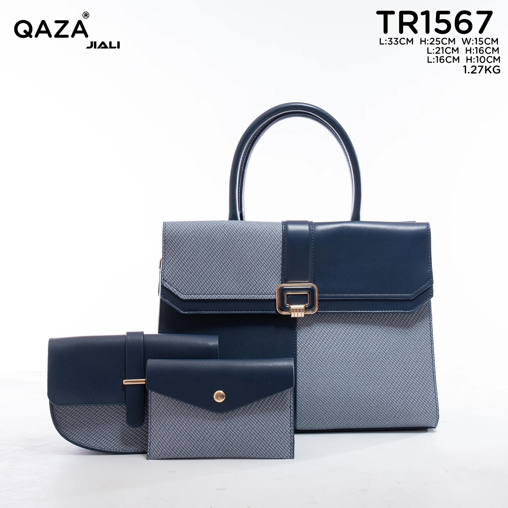 QAZA TR1567 Women PU Leather Crocodile Pattern Tote Bag Set