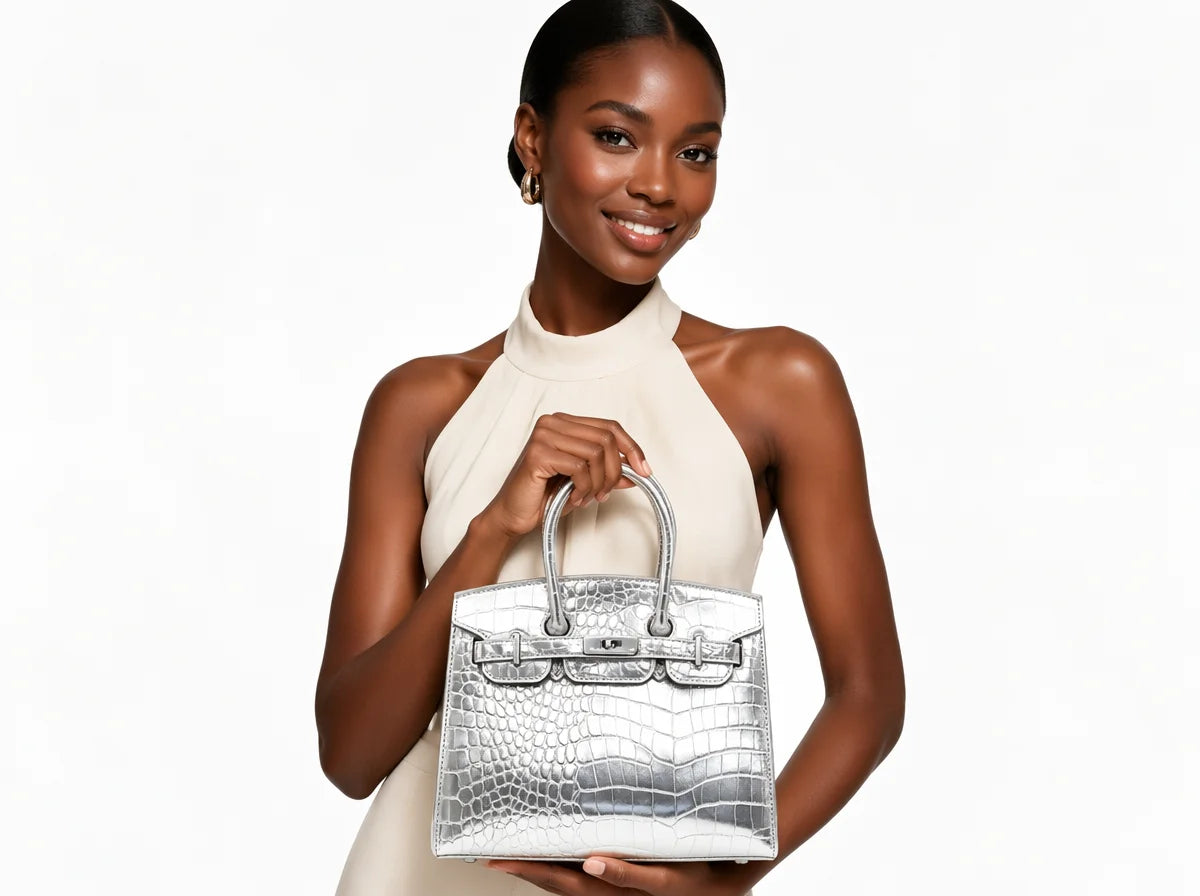 Women PU Leather Croc Embossed Top Handle Shoulder Bag WD3260