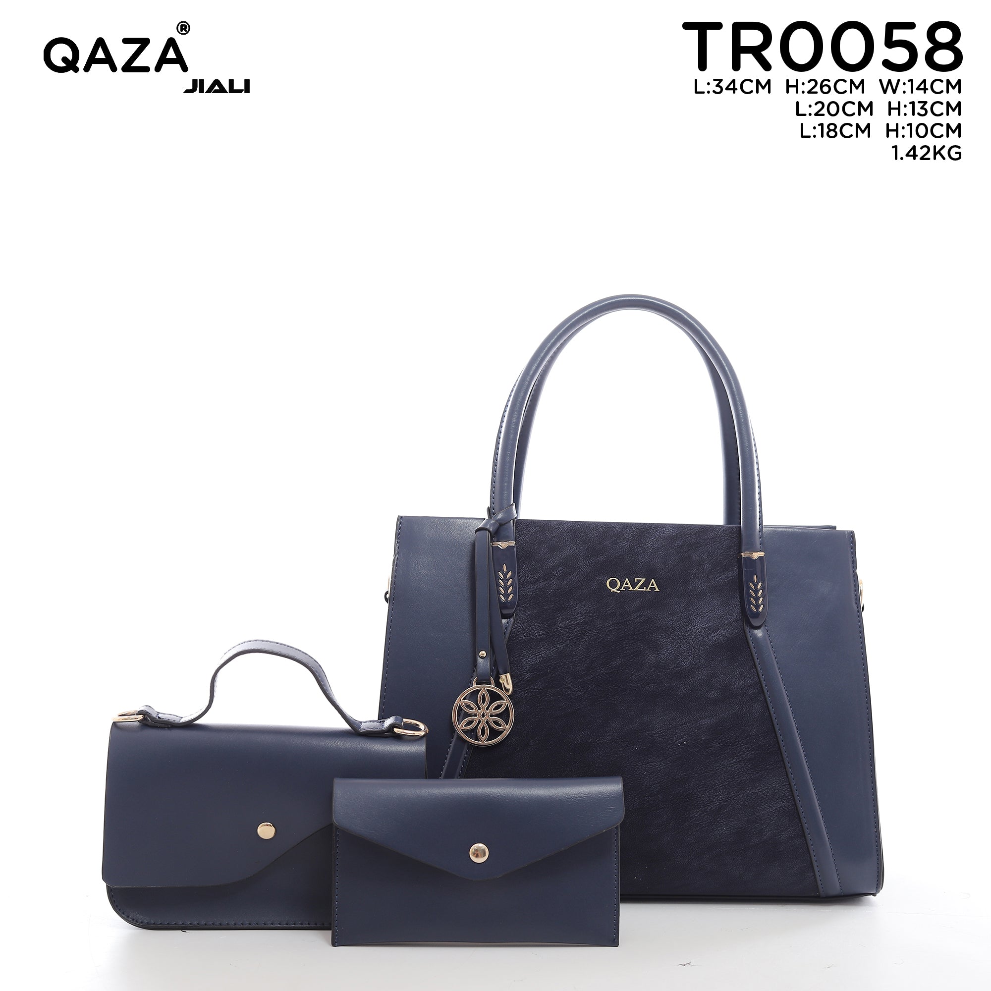 QAZA Women PU Leather Multi-Color Tote Crossbody Purse Wallet Set