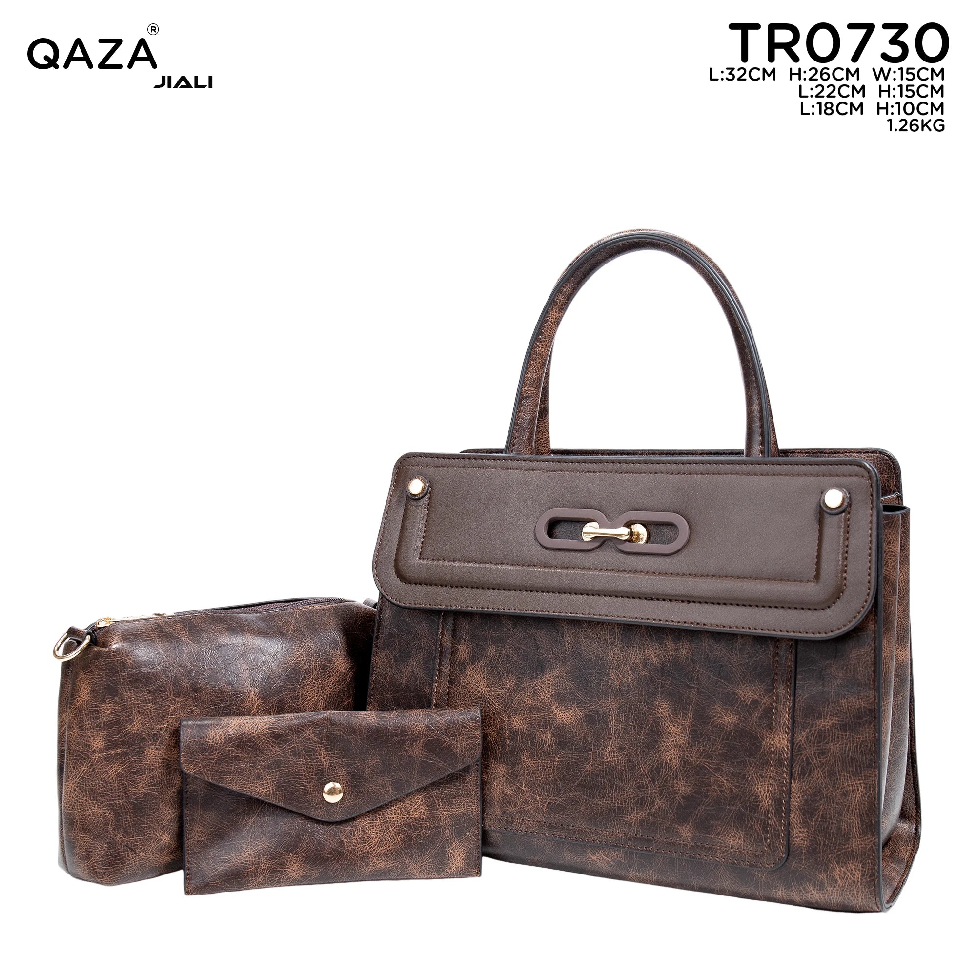 QAZA TR0730 Women PU Leather Crocodile Marble Pattern Tote Bag Set