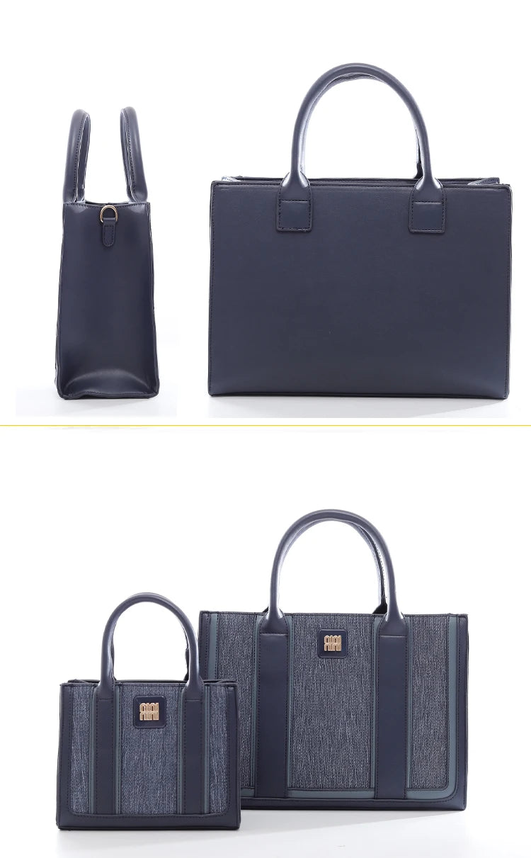 QAZA ED9133-1 Women PU Leather Striped Tote Wallet Handbag Set
