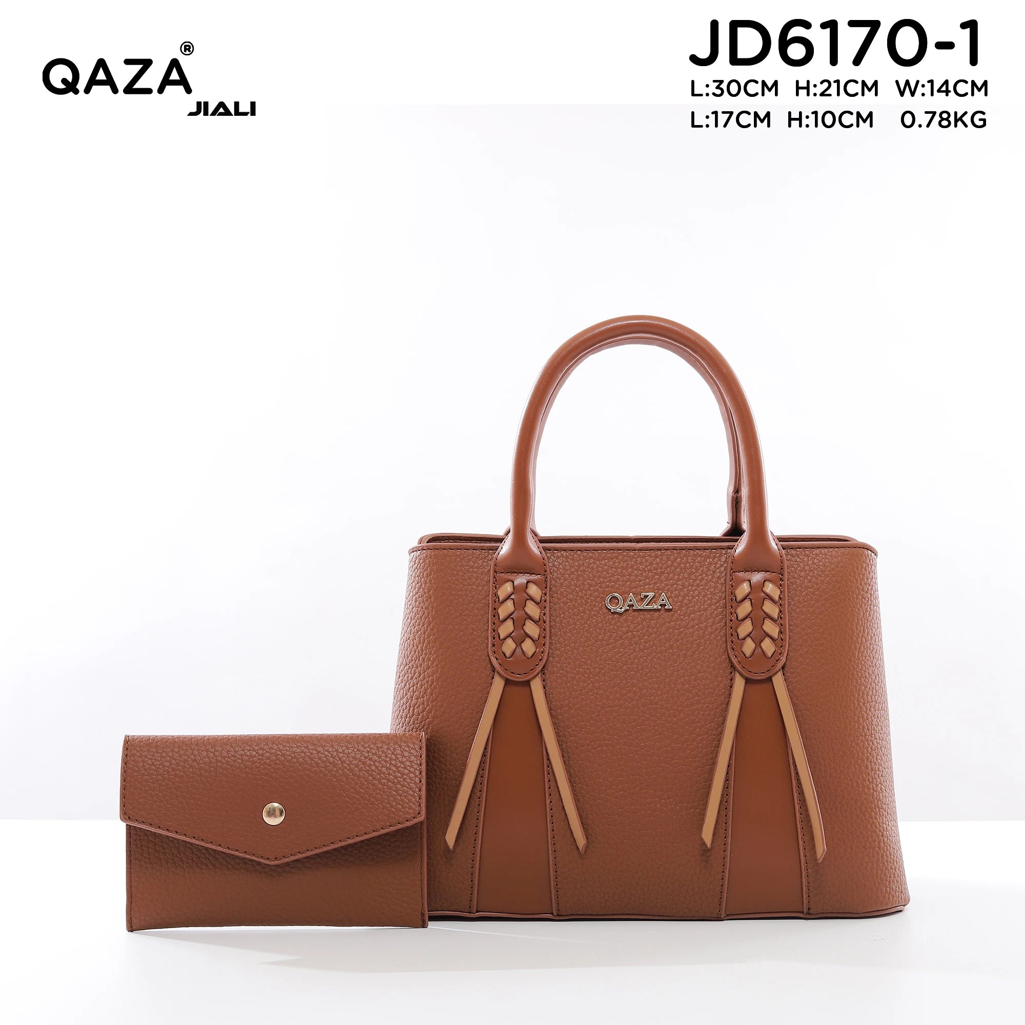 QAZA Women PU Leather Woven Grid 2-in-1 Tote Shoulder Handbag Set