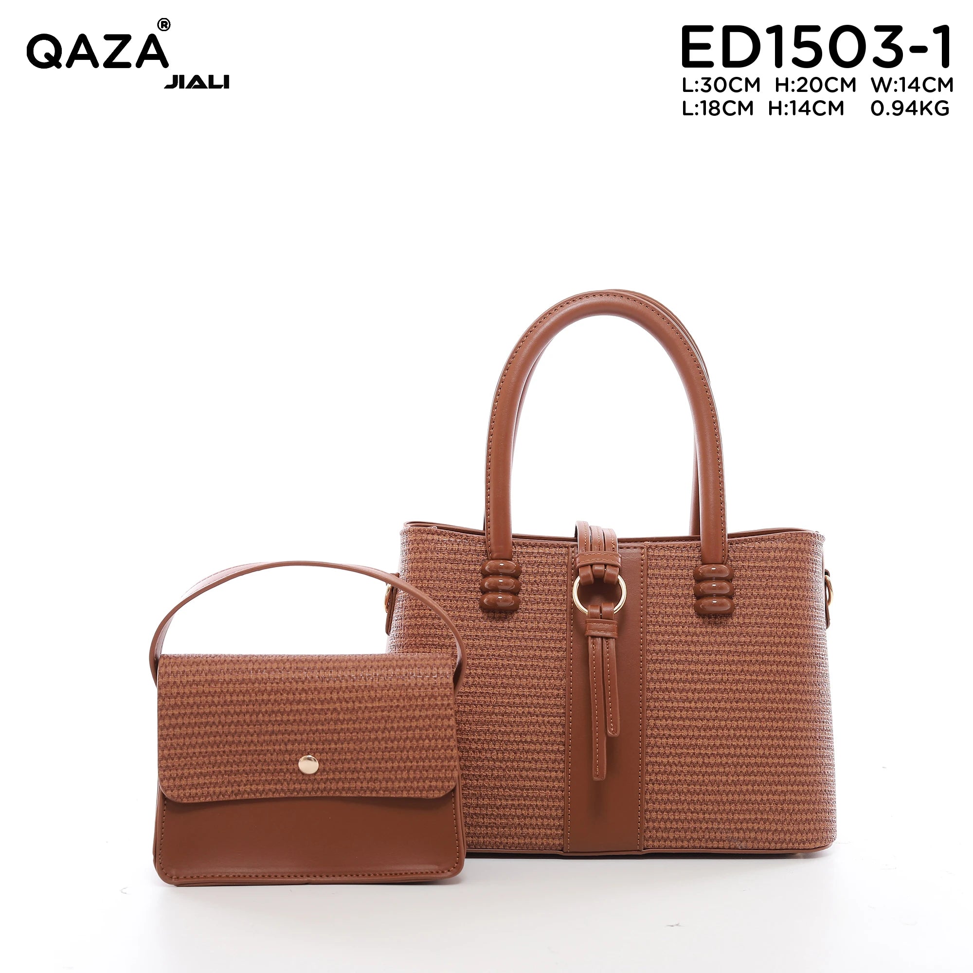 QAZA ED1503-1 Women PU Leather Knitted Style Tote Handbag Set