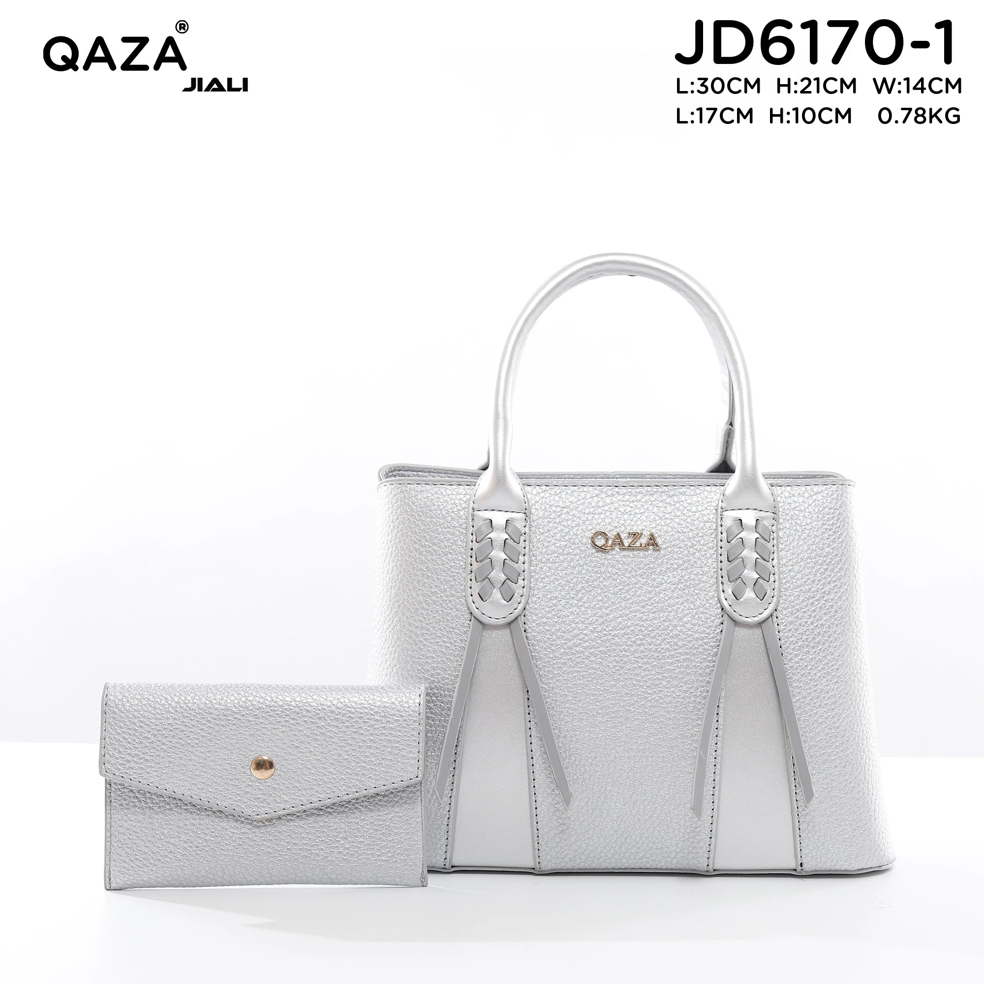 QAZA Women PU Leather Woven Grid 2-in-1 Tote Shoulder Handbag Set