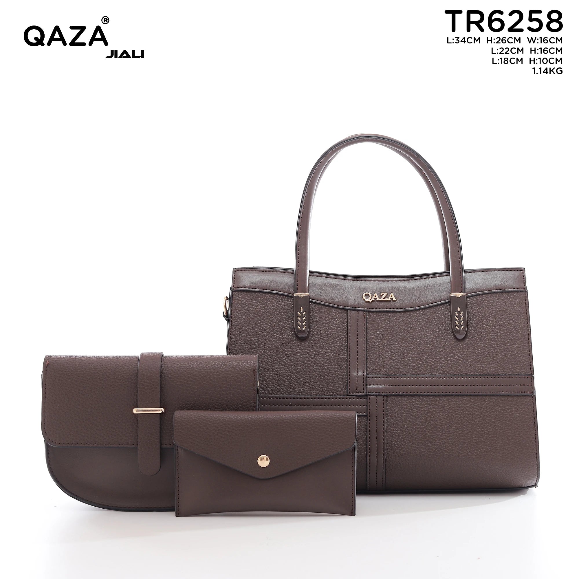 QAZA Women PU Leather Patchwork Color Block Tote Shoulder Handbag Set