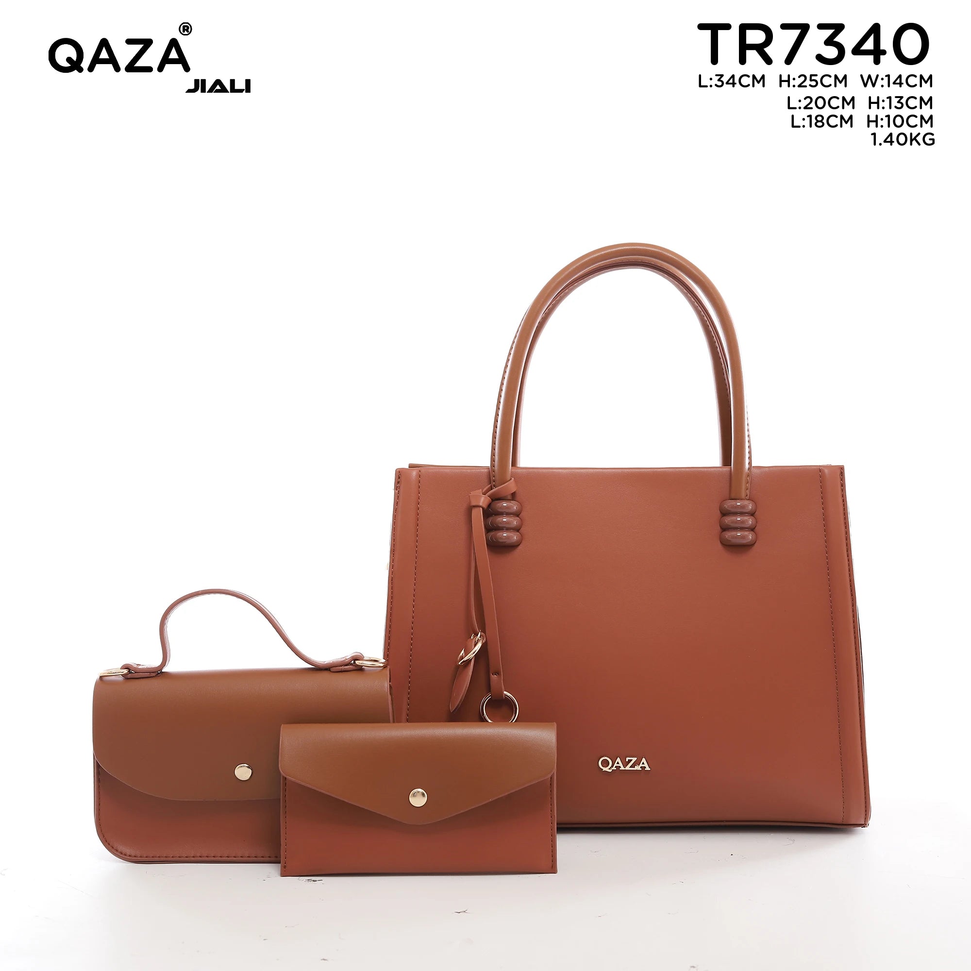 QAZA Women PU Leather 3-in-1 Tote Handbag Set