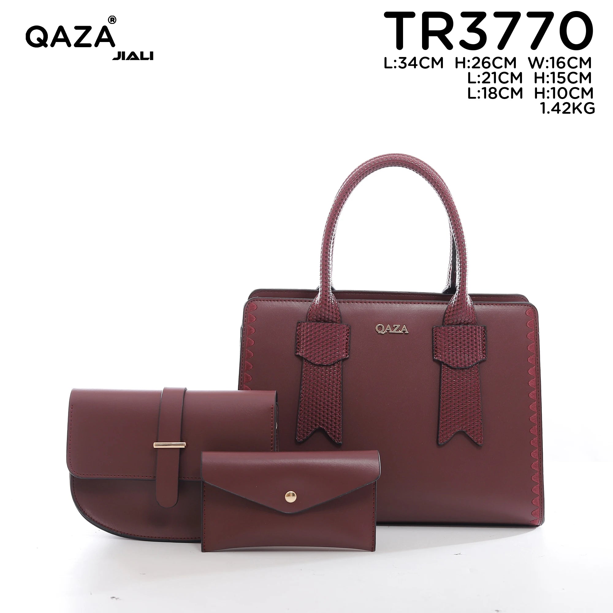 QAZA TR3770 Women PU Leather Saffiano Wavy Edge Tote Bag Set