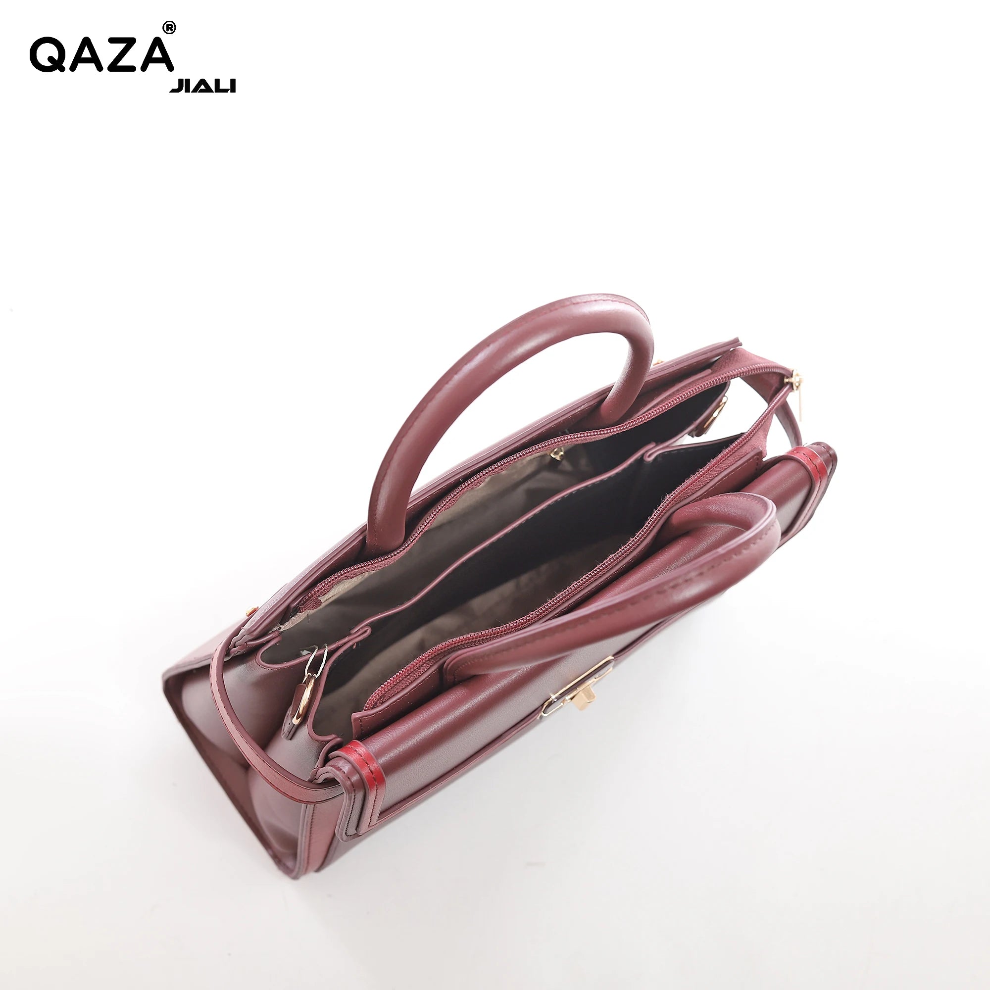 QAZA PD0715-1 Women PU Leather Contrast Trim Tote Bag Set