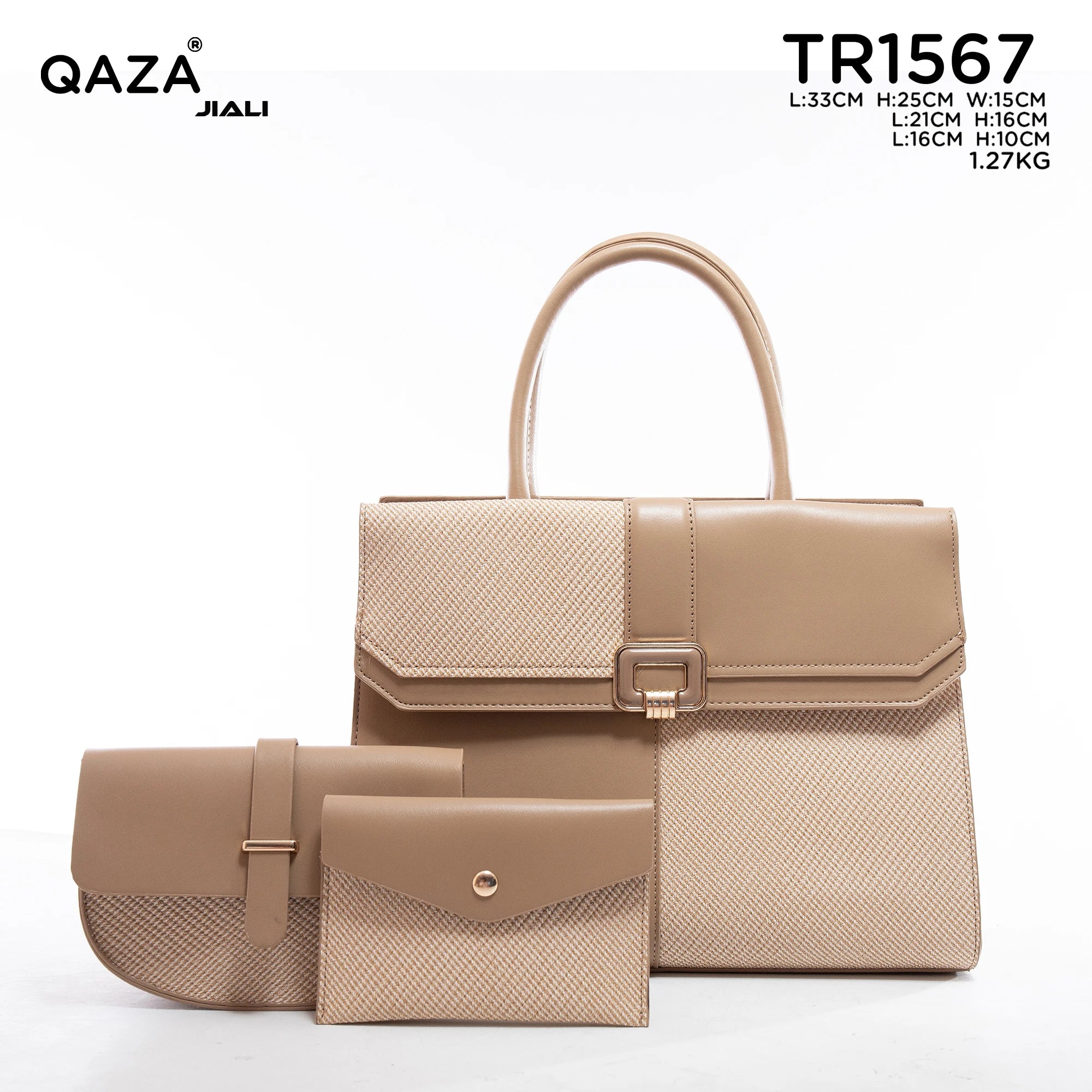 QAZA TR1567 Women PU Leather Crocodile Pattern Tote Bag Set