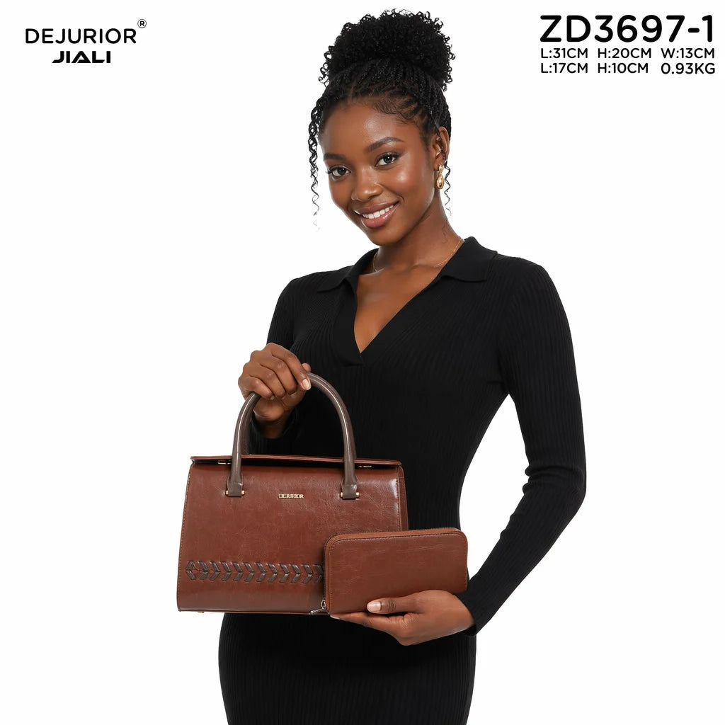 Women PU Leather Stitched Detail 2-Piece Handbag Set