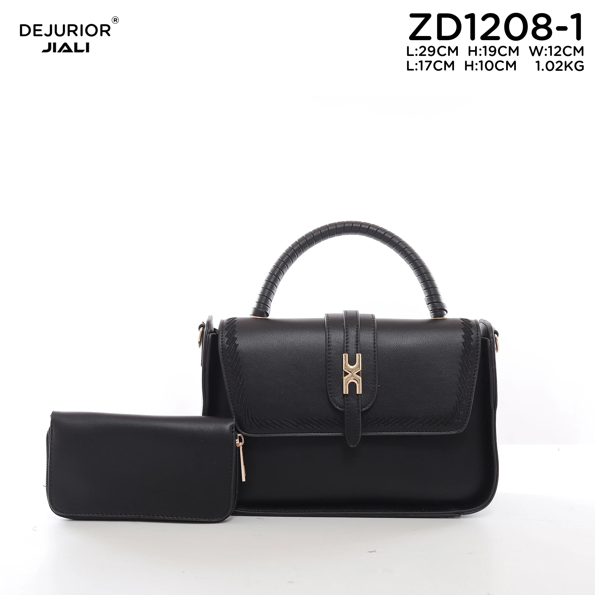 Women PU Leather Vintage Stitch Woven Handle Flip 2-in-1 Tote Work Bag