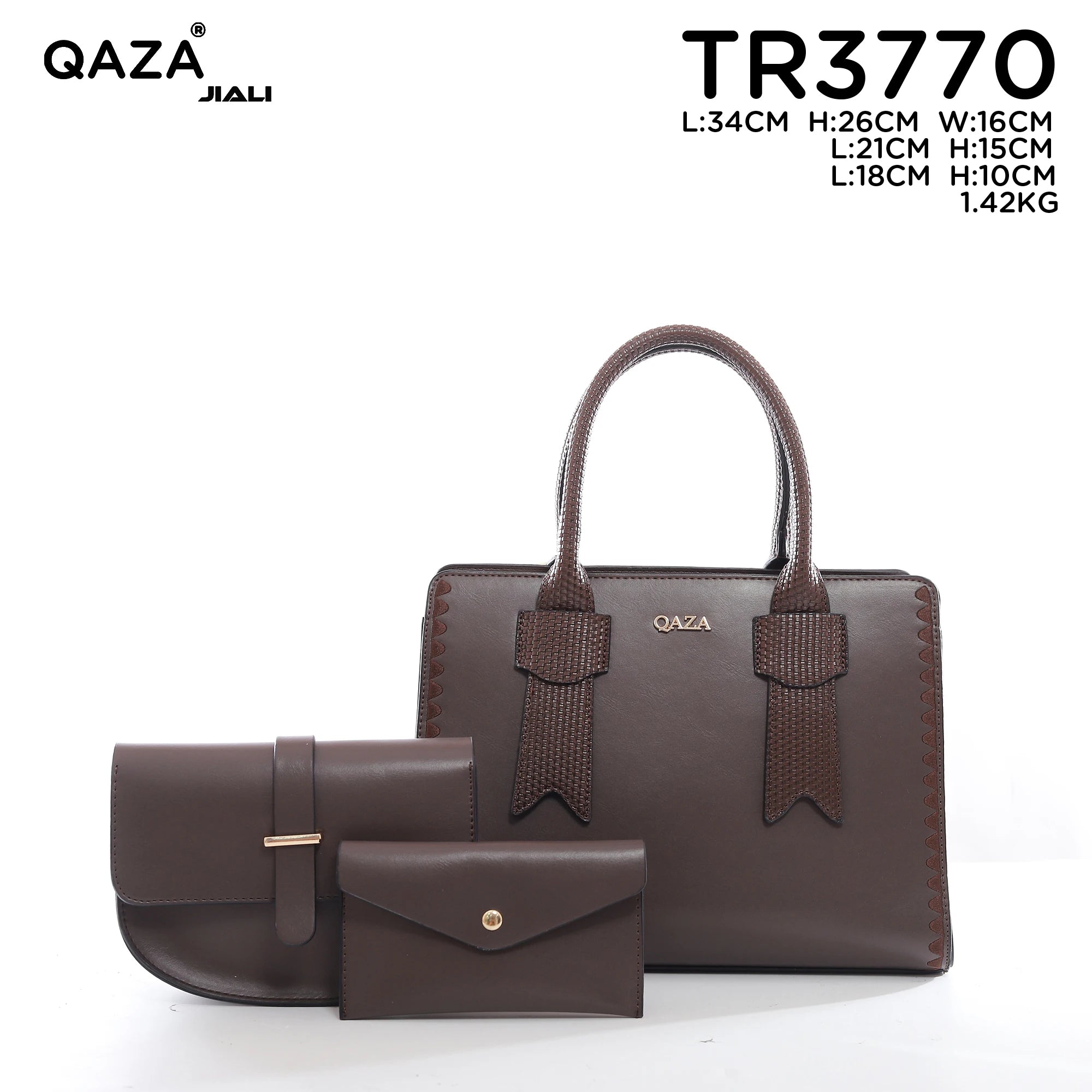 QAZA TR3770 Women PU Leather Saffiano Wavy Edge Tote Bag Set