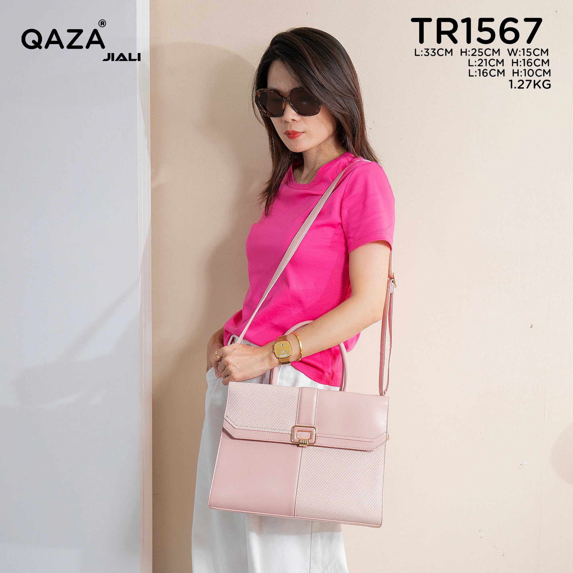 QAZA TR1567 Women PU Leather Crocodile Pattern Tote Bag Set