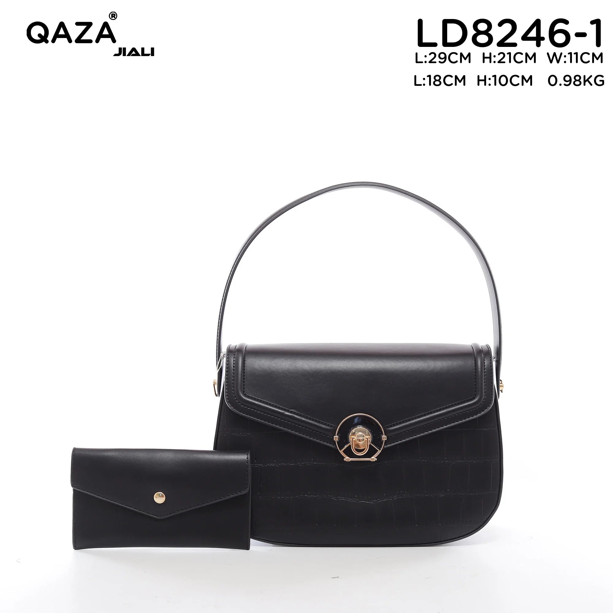 QAZA Women PU Leather Retro Crocodile Shoulder Handbag