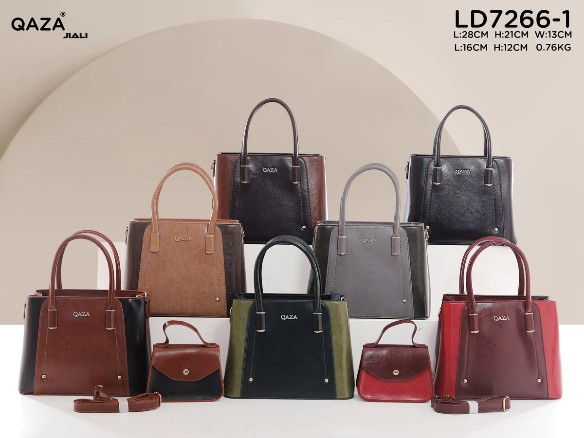 QAZA Women PU Leather Minimalist 3-in-1 Tote Shoulder Handbag Set