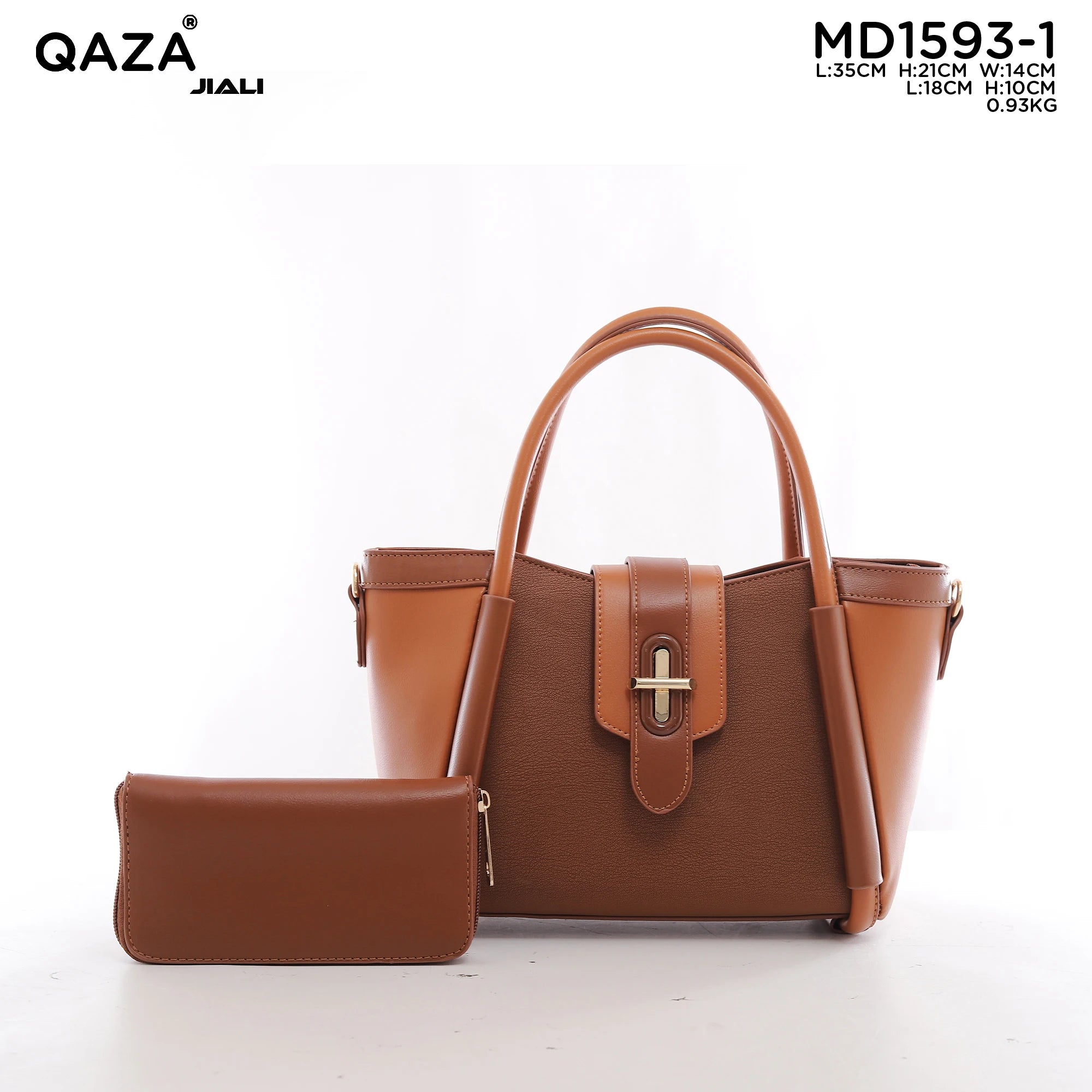 QAZA Women PU Leather Contrast Color 2-in-1 Tote Shoulder Handbag Set