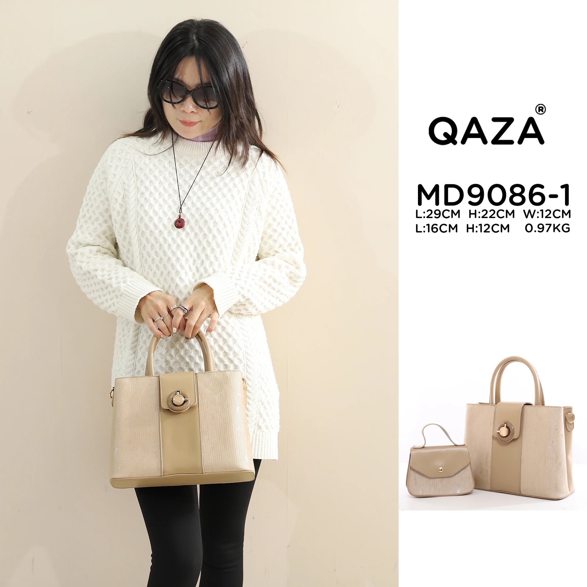 QAZA MD9086-1 Women PU Leather Striped Casual Tote Bag
