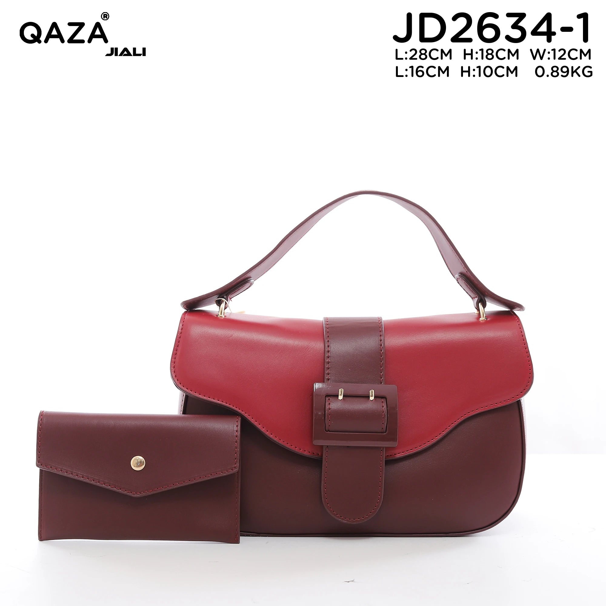 QAZA JD2634-1 Women PU Leather Contrast Color Half Moon Shoulder Bag Set