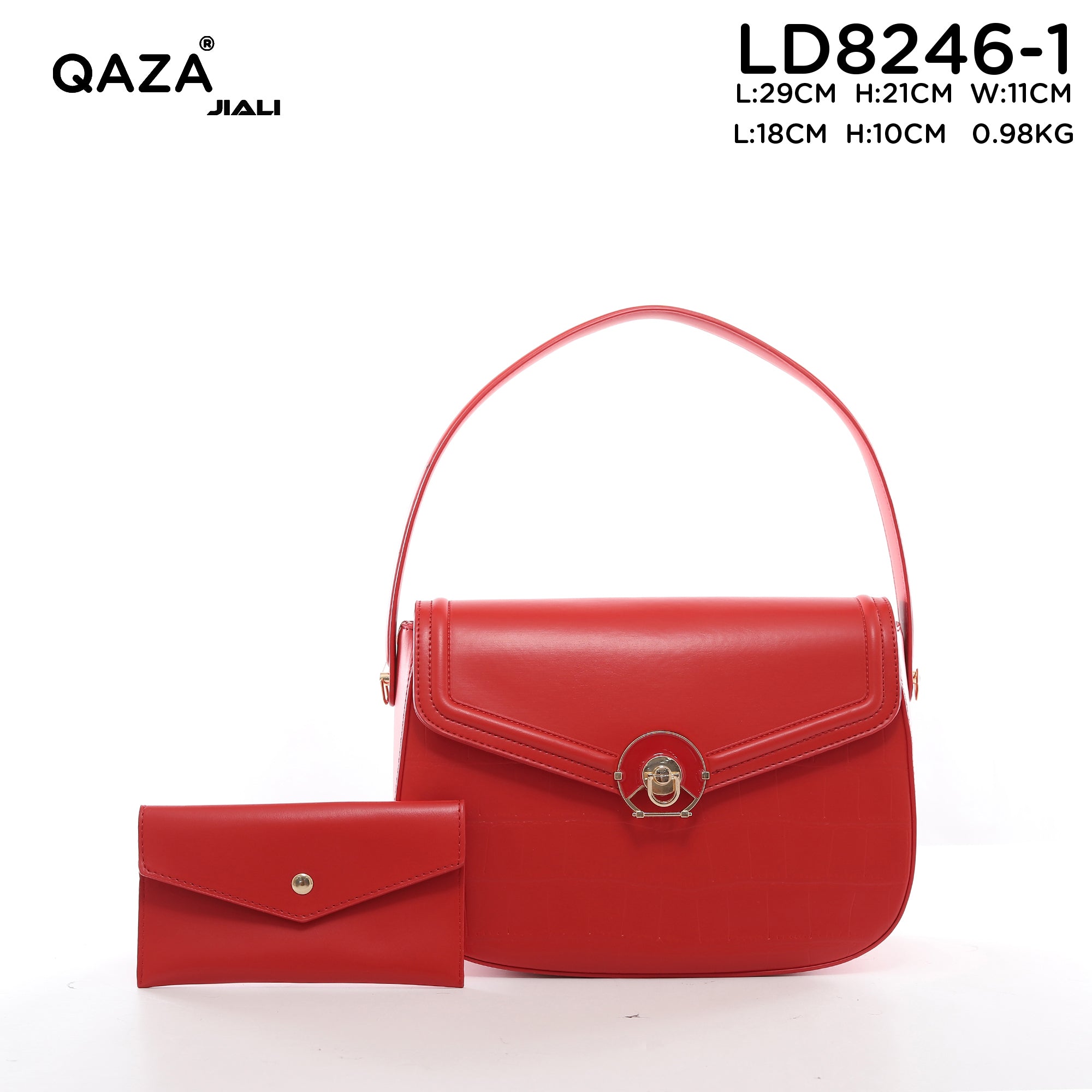 QAZA Women PU Leather Retro Crocodile Shoulder Handbag