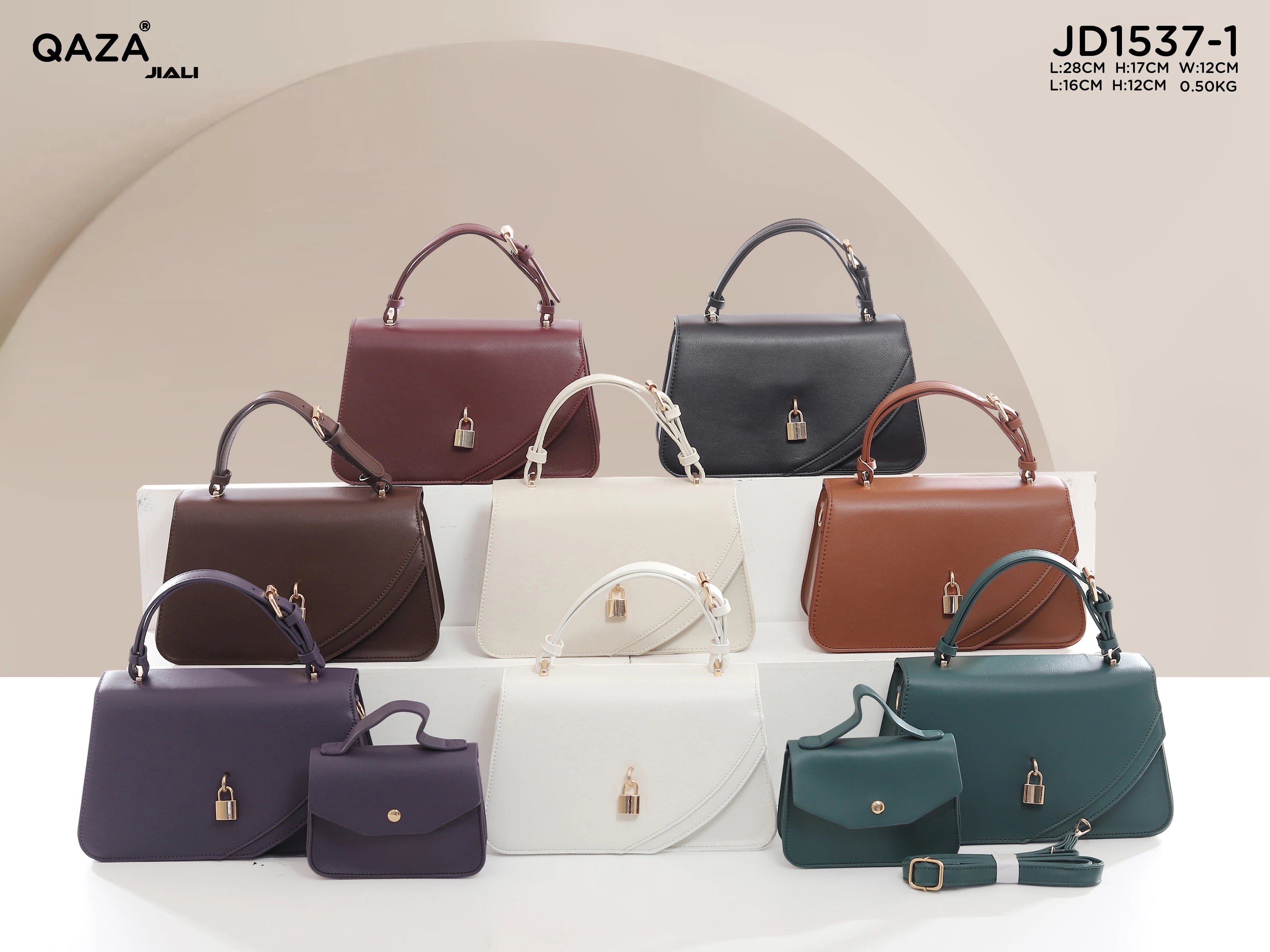 QAZA Women PU Leather Classic Solid Color 2-in-1 Shoulder Handbag Purse Set
