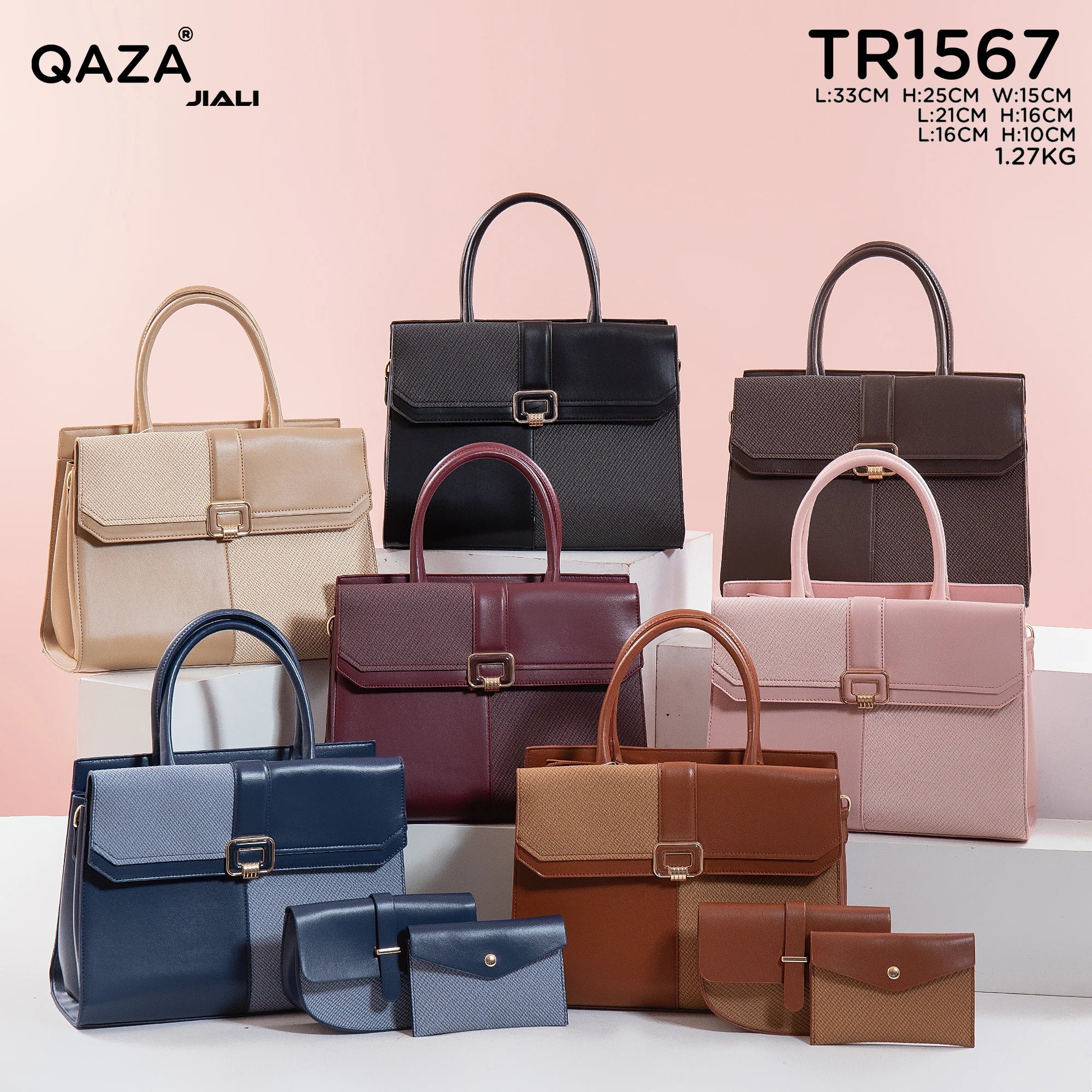 QAZA TR1567 Women PU Leather Crocodile Pattern Tote Bag Set